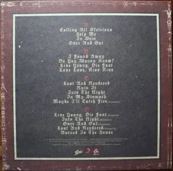 <u>PRESSING INFO</u><br><table class=inf_press><tbody><tr class=inf_info><td class=inf_title>Album:</td><td class=inf_info> Agony & Irony on Cream | Cream (ShopRadioCast Exclusive)  </td></tr>
    <td class=inf_title>Pressing:</td><td> Second Pressing /250  </td></tr>
    <td class=inf_title>Release Date:</td><td> March 2013  </td></tr>
    <td class=inf_title>Album Pressed:</td><td> 2013  </td></tr>
    <td class=inf_title>Label:</td><td> ShopRadioCast - SRCVINYL 021  </td></tr>
    <td class=inf_title>Insert:</td><td> none  </td></tr>
    <td class=inf_title>Barcode:</td><td> none  </td></tr>
    <td class=inf_title>Side A Matrix:</td><td> SRCVINYL021 A 𝓛𝓤𝓒𝓚𝓨‚ 88765-43623-1 A  </td></tr>
    <td class=inf_title>Side B Matrix:</td><td> SRC021VINYL B 𝓛𝓤𝓒𝓚𝓨‚ 88765-43623-1 B  </td></tr>
    <td class=inf_title>Side C Matrix:</td><td> SRCVINYL 021 C 𝓛𝓤𝓒𝓚𝓨‚  </td></tr>
    <td class=inf_title>Side D Matrix:</td><td> SRCVINYL 021 D 𝓛𝓤𝓒𝓚𝓨‚  </td></tr>
    <td class=inf_title>&nbsp;</td><td> <a href=https://www.discogs.com/release/4649536 target=_blank rel=noopener noreferrer>View This Release on Discogs</a>  </tr></tbody></table>
<br><u>PRICING</u><span class='less' style='padding-left: 8px; color: var(--font-colour_grey);'>(prices shown in USD)</span><br><table class='inf_press'><tbody><tr class='inf_info'>
            <td class='inf_title'>Last Sold:</td>
            <td>$174.99 (Mar 12, 2026)</td>
            </tr><tr class='inf_info'>
            <td class='inf_title'>History:</td>
            <td>
                <span class='price-low' title='€25.00 · Sold on Jul 10, 2014'>Low: <span class='price-value'>$28.47</span></span>
                <span class='price-separator'>|</span>
                <span class='price-avg'>Avg: <span class='price-value'>$59.10</span></span>
                <span class='price-separator'>|</span>
                <span class='price-high' title='Sold on Dec 14, 2024'>High: <span class='price-value'>$250.00</span></span>
            </td>
            </tr></tbody></table><br>    <br><br><u>TRACKLIST</u><br><table class='inf_tracks'><tbody><tr>
            <td class='inf_num'>A1</td>
            <td class='inf_trk'>Calling All Skeletons</td>
            <td class='inf_len'>3:19</td>
            <td><a href='#' class='lyric-link' data-album-code='ai' data-song-title='Calling All Skeletons'>Lyrics</a></td></tr><tr>
            <td class='inf_num'>A2</td>
            <td class='inf_trk'>Help Me</td>
            <td class='inf_len'>3:45</td>
            <td><a href='#' class='lyric-link' data-album-code='ai' data-song-title='Help Me'>Lyrics</a></td></tr><tr>
            <td class='inf_num'>A3</td>
            <td class='inf_trk'>In Vein</td>
            <td class='inf_len'>3:56</td>
            <td><a href='#' class='lyric-link' data-album-code='ai' data-song-title='In Vein'>Lyrics</a></td></tr><tr>
            <td class='inf_num'>A4</td>
            <td class='inf_trk'>Over And Out</td>
            <td class='inf_len'>3:14</td>
            <td><a href='#' class='lyric-link' data-album-code='ai' data-song-title='Over And Out'>Lyrics</a></td></tr><tr>
            <td class='inf_num'>B1</td>
            <td class='inf_trk'>I Found Away</td>
            <td class='inf_len'>4:01</td>
            <td><a href='#' class='lyric-link' data-album-code='ai' data-song-title='I Found Away'>Lyrics</a></td></tr><tr>
            <td class='inf_num'>B2</td>
            <td class='inf_trk'>Do You Wanna Know?</td>
            <td class='inf_len'>3:36</td>
            <td><a href='#' class='lyric-link' data-album-code='ai' data-song-title='Do You Wanna Know?'>Lyrics</a></td></tr><tr>
            <td class='inf_num'>B3</td>
            <td class='inf_trk'>Live Young, Die Fast</td>
            <td class='inf_len'>4:14</td>
            <td><a href='#' class='lyric-link' data-album-code='ai' data-song-title='Live Young, Die Fast'>Lyrics</a></td></tr><tr>
            <td class='inf_num'>B4</td>
            <td class='inf_trk'>Love Love, Kiss Kiss</td>
            <td class='inf_len'>3:25</td>
            <td><a href='#' class='lyric-link' data-album-code='ai' data-song-title='Love Love, Kiss Kiss'>Lyrics</a></td></tr><tr>
            <td class='inf_num'>C1</td>
            <td class='inf_trk'>Lost And Rendered</td>
            <td class='inf_len'>3:23</td>
            <td><a href='#' class='lyric-link' data-album-code='ai' data-song-title='Lost And Rendered'>Lyrics</a></td></tr><tr>
            <td class='inf_num'>C2</td>
            <td class='inf_trk'>Ruin It</td>
            <td class='inf_len'>3:36</td>
            <td><a href='#' class='lyric-link' data-album-code='ai' data-song-title='Ruin It'>Lyrics</a></td></tr><tr>
            <td class='inf_num'>C3</td>
            <td class='inf_trk'>Into The Night</td>
            <td class='inf_len'>3:23</td>
            <td><a href='#' class='lyric-link' data-album-code='ai' data-song-title='Into The Night'>Lyrics</a></td></tr><tr>
            <td class='inf_num'>C4</td>
            <td class='inf_trk'>In My Stomach</td>
            <td class='inf_len'>3:53</td>
            <td><a href='#' class='lyric-link' data-album-code='ai' data-song-title='In My Stomach'>Lyrics</a></td></tr><tr>
            <td class='inf_num'>C5</td>
            <td class='inf_trk'>Maybe Ill Catch Fire (Acoustic)</td>
            <td class='inf_len'>3:04</td>
            <td><a href='#' class='lyric-link' data-album-code='ai' data-song-title='Maybe Ill Catch Fire (Acoustic)'>Lyrics</a></td></tr><tr>
            <td class='inf_num'>D1</td>
            <td class='inf_trk'>Live Young, Die Fast (Acoustic)</td>
            <td class='inf_len'>3:19</td>
            <td><a href='#' class='lyric-link' data-album-code='ai' data-song-title='Live Young, Die Fast (Acoustic)'>Lyrics</a></td></tr><tr>
            <td class='inf_num'>D2</td>
            <td class='inf_trk'>Into The Night (Acoustic)</td>
            <td class='inf_len'>3:12</td>
            <td><a href='#' class='lyric-link' data-album-code='ai' data-song-title='Into The Night (Acoustic)'>Lyrics</a></td></tr><tr>
            <td class='inf_num'>D3</td>
            <td class='inf_trk'>Over And Out (Acoustic)</td>
            <td class='inf_len'>2:47</td>
            <td><a href='#' class='lyric-link' data-album-code='ai' data-song-title='Over And Out (Acoustic)'>Lyrics</a></td></tr><tr>
            <td class='inf_num'>D4</td>
            <td class='inf_trk'>Lost And Rendered (Acoustic)</td>
            <td class='inf_len'>3:13</td>
            <td><a href='#' class='lyric-link' data-album-code='ai' data-song-title='Lost And Rendered (Acoustic)'>Lyrics</a></td></tr><tr>
            <td class='inf_num'>D5</td>
            <td class='inf_trk'>Burned Is The House</td>
            <td class='inf_len'>4:26</td>
            <td><a href='#' class='lyric-link' data-album-code='ai' data-song-title='Burned Is The House'>Lyrics</a></td></tr></tbody></table><br><br>
    <u>NOTES</u><br> This was called 'khaki' as the colour description when sold. Matte finish Trifold sleeve with lyric book. Alkaline Trio is not printed on sleeve, but is a sticker on the outer poly sleeve. This release came with a hand numbered /250 obi strip. Some copies did not have this obi and were considered overrun copies.
 - Back