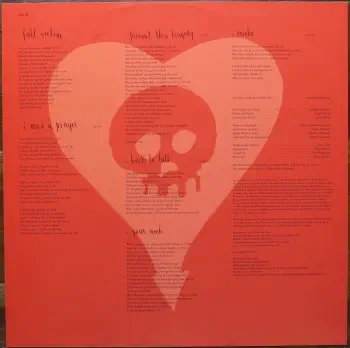 <u>PRESSING INFO</u><br><table class=inf_press><tbody><tr class=inf_info><td class=inf_title>Album:</td><td class=inf_info> Crimson on Red (UK Exclusive)  </td></tr>
    <td class=inf_title>Pressing:</td><td> First Pressing /1000  </td></tr>
    <td class=inf_title>Release Date:</td><td> 2005  </td></tr>
    <td class=inf_title>Album Pressed:</td><td> 2005  </td></tr>
    <td class=inf_title>Label:</td><td> Vagrant Records/Hassle Records VRUK012LP  </td></tr>
    <td class=inf_title>Insert:</td><td> Double Sided Glossy  </td></tr>
    <td class=inf_title>Barcode:</td><td> 5 060100-660288  </td></tr>
    <td class=inf_title>Side A Matrix:</td><td> VRUK-012-A-1  </td></tr>
    <td class=inf_title>Side B Matrix:</td><td> VRUK-012-B2  </td></tr>
    <td class=inf_title>&nbsp;</td><td> <a href=https://www.discogs.com/release/1293416 target=_blank rel=noopener noreferrer>View This Release on Discogs</a>  </tr></tbody></table>
<br><u>PRICING</u><span class='less' style='padding-left: 8px; color: var(--font-colour_grey);'>(prices shown in USD)</span><br><table class='inf_press'><tbody><tr class='inf_info'>
            <td class='inf_title'>Last Sold:</td>
            <td><span title='Sold for €80.00'>$91.11</span> (May 10, 2026)</td>
            </tr><tr class='inf_info'>
            <td class='inf_title'>History:</td>
            <td>
                <span class='price-low' title='£30.00 · Sold on Dec 28, 2018'>Low: <span class='price-value'>$39.95</span></span>
                <span class='price-separator'>|</span>
                <span class='price-avg'>Avg: <span class='price-value'>$105.96</span></span>
                <span class='price-separator'>|</span>
                <span class='price-high' title='€175.00 · Sold on Oct 13, 2025'>High: <span class='price-value'>$199.31</span></span>
            </td>
            </tr></tbody></table><br>    <br><br><u>TRACKLIST</u><br><table class='inf_tracks'><tbody><tr>
            <td class='inf_num'>A1</td>
            <td class='inf_trk'>Time To Waste</td>
            <td class='inf_len'>4:11</td>
            <td><a href='#' class='lyric-link' data-album-code='crimson' data-song-title='Time To Waste'>Lyrics</a></td></tr><tr>
            <td class='inf_num'>A2</td>
            <td class='inf_trk'>The Poison</td>
            <td class='inf_len'>2:04</td>
            <td><a href='#' class='lyric-link' data-album-code='crimson' data-song-title='The Poison'>Lyrics</a></td></tr><tr>
            <td class='inf_num'>A3</td>
            <td class='inf_trk'>Burn</td>
            <td class='inf_len'>4:05</td>
            <td><a href='#' class='lyric-link' data-album-code='crimson' data-song-title='Burn'>Lyrics</a></td></tr><tr>
            <td class='inf_num'>A4</td>
            <td class='inf_trk'>Mercy Me</td>
            <td class='inf_len'>2:49</td>
            <td><a href='#' class='lyric-link' data-album-code='crimson' data-song-title='Mercy Me'>Lyrics</a></td></tr><tr>
            <td class='inf_num'>A5</td>
            <td class='inf_trk'>Dethbed</td>
            <td class='inf_len'>3:03</td>
            <td><a href='#' class='lyric-link' data-album-code='crimson' data-song-title='Dethbed'>Lyrics</a></td></tr><tr>
            <td class='inf_num'>A6</td>
            <td class='inf_trk'>Settle For Satin</td>
            <td class='inf_len'>3:49</td>
            <td><a href='#' class='lyric-link' data-album-code='crimson' data-song-title='Settle For Satin'>Lyrics</a></td></tr><tr>
            <td class='inf_num'>A7</td>
            <td class='inf_trk'>Sadie</td>
            <td class='inf_len'>4:39</td>
            <td><a href='#' class='lyric-link' data-album-code='crimson' data-song-title='Sadie'>Lyrics</a></td></tr><tr>
            <td class='inf_num'>B1</td>
            <td class='inf_trk'>Fall Victim</td>
            <td class='inf_len'>3:18</td>
            <td><a href='#' class='lyric-link' data-album-code='crimson' data-song-title='Fall Victim'>Lyrics</a></td></tr><tr>
            <td class='inf_num'>B2</td>
            <td class='inf_trk'>I Was A Prayer</td>
            <td class='inf_len'>2:36</td>
            <td><a href='#' class='lyric-link' data-album-code='crimson' data-song-title='I Was A Prayer'>Lyrics</a></td></tr><tr>
            <td class='inf_num'>B3</td>
            <td class='inf_trk'>Prevent This Tragedy</td>
            <td class='inf_len'>3:06</td>
            <td><a href='#' class='lyric-link' data-album-code='crimson' data-song-title='Prevent This Tragedy'>Lyrics</a></td></tr><tr>
            <td class='inf_num'>B4</td>
            <td class='inf_trk'>Back To Hell</td>
            <td class='inf_len'>2:54</td>
            <td><a href='#' class='lyric-link' data-album-code='crimson' data-song-title='Back To Hell'>Lyrics</a></td></tr><tr>
            <td class='inf_num'>B5</td>
            <td class='inf_trk'>Your Neck</td>
            <td class='inf_len'>3:15</td>
            <td><a href='#' class='lyric-link' data-album-code='crimson' data-song-title='Your Neck'>Lyrics</a></td></tr><tr>
            <td class='inf_num'>B6</td>
            <td class='inf_trk'>Smoke</td>
            <td class='inf_len'>2:59</td>
            <td><a href='#' class='lyric-link' data-album-code='crimson' data-song-title='Smoke'>Lyrics</a></td></tr></tbody></table><br><br>
    <u>NOTES</u><br> Double sided glossy insert. Matte finish cover with Limited Crimson Coloured Vinyl hype sticker. Vagrant/Hassle markings on cover. Made in Holland sticker.
 - Insert2