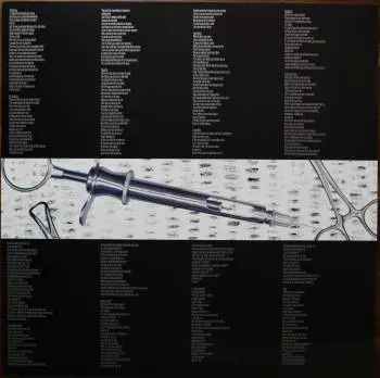 <u>PRESSING INFO</u><br><table class=inf_press><tbody><tr class=inf_info><td class=inf_title>Album:</td><td class=inf_info> From Here To Infirmary on 180g Black (Vagrant 20th Anniversary)  </td></tr>
    <td class=inf_title>Pressing:</td><td> Third Pressing /??  </td></tr>
    <td class=inf_title>Release Date:</td><td> Feb. 8th 2017  </td></tr>
    <td class=inf_title>Album Pressed:</td><td> 2017  </td></tr>
    <td class=inf_title>Label:</td><td> Vagrant Records/BMG VR4405  </td></tr>
    <td class=inf_title>Insert:</td><td> Double Sided Glossy  </td></tr>
    <td class=inf_title>Barcode:</td><td> 4 050538-230147  </td></tr>
    <td class=inf_title>Side A Matrix:</td><td> VR4405-A ALKALINE TRIO-FROM HERE TO INFIRMARY plush v  </td></tr>
    <td class=inf_title>Side B Matrix:</td><td> SP VR4405-B ALKALINE TRIO-HERE TO INFIRMARY plush vinyl  </td></tr>
    <td class=inf_title>&nbsp;</td><td> <a href=https://www.discogs.com/release/9724993 target=_blank rel=noopener noreferrer>View This Release on Discogs</a>  </tr></tbody></table>
<br><u>PRICING</u><span class='less' style='padding-left: 8px; color: var(--font-colour_grey);'>(prices shown in USD)</span><br><table class='inf_press'><tbody><tr class='inf_info'>
            <td class='inf_title'>Last Sold:</td>
            <td>$65.00 (Apr 23, 2026)</td>
            </tr><tr class='inf_info'>
            <td class='inf_title'>History:</td>
            <td>
                <span class='price-low' title='Sold on Jan 8, 2023'>Low: <span class='price-value'>$30.00</span></span>
                <span class='price-separator'>|</span>
                <span class='price-avg'>Avg: <span class='price-value'>$50.77</span></span>
                <span class='price-separator'>|</span>
                <span class='price-high' title='Sold on Apr 20, 2021'>High: <span class='price-value'>$100.00</span></span>
            </td>
            </tr></tbody></table><br>    <br><br><u>TRACKLIST</u><br><table class='inf_tracks'><tbody><tr>
            <td class='inf_num'>A1</td>
            <td class='inf_trk'>Private Eye</td>
            <td class='inf_len'>3:30</td>
            <td><a href='#' class='lyric-link' data-album-code='fhti' data-song-title='Private Eye'>Lyrics</a></td></tr><tr>
            <td class='inf_num'>A2</td>
            <td class='inf_trk'>Mr. Chainsaw</td>
            <td class='inf_len'>3:05</td>
            <td><a href='#' class='lyric-link' data-album-code='fhti' data-song-title='Mr. Chainsaw'>Lyrics</a></td></tr><tr>
            <td class='inf_num'>A3</td>
            <td class='inf_trk'>Take Lots With Alcohol</td>
            <td class='inf_len'>3:13</td>
            <td><a href='#' class='lyric-link' data-album-code='fhti' data-song-title='Take Lots With Alcohol'>Lyrics</a></td></tr><tr>
            <td class='inf_num'>A4</td>
            <td class='inf_trk'>Stupid Kid</td>
            <td class='inf_len'>2:23</td>
            <td><a href='#' class='lyric-link' data-album-code='fhti' data-song-title='Stupid Kid'>Lyrics</a></td></tr><tr>
            <td class='inf_num'>A5</td>
            <td class='inf_trk'>Another Innocent Girl</td>
            <td class='inf_len'>3:37</td>
            <td><a href='#' class='lyric-link' data-album-code='fhti' data-song-title='Another Innocent Girl'>Lyrics</a></td></tr><tr>
            <td class='inf_num'>A6</td>
            <td class='inf_trk'>Steamer Trunk</td>
            <td class='inf_len'>2:50</td>
            <td><a href='#' class='lyric-link' data-album-code='fhti' data-song-title='Steamer Trunk'>Lyrics</a></td></tr><tr>
            <td class='inf_num'>B1</td>
            <td class='inf_trk'>You’re Dead</td>
            <td class='inf_len'>3:50</td>
            <td><a href='#' class='lyric-link' data-album-code='fhti' data-song-title='You’re Dead'>Lyrics</a></td></tr><tr>
            <td class='inf_num'>B2</td>
            <td class='inf_trk'>Armageddon</td>
            <td class='inf_len'>2:49</td>
            <td><a href='#' class='lyric-link' data-album-code='fhti' data-song-title='Armageddon'>Lyrics</a></td></tr><tr>
            <td class='inf_num'>B3</td>
            <td class='inf_trk'>I’m Dying Tomorrow</td>
            <td class='inf_len'>2:18</td>
            <td><a href='#' class='lyric-link' data-album-code='fhti' data-song-title='I’m Dying Tomorrow'>Lyrics</a></td></tr><tr>
            <td class='inf_num'>B4</td>
            <td class='inf_trk'>Bloodied Up</td>
            <td class='inf_len'>2:51</td>
            <td><a href='#' class='lyric-link' data-album-code='fhti' data-song-title='Bloodied Up'>Lyrics</a></td></tr><tr>
            <td class='inf_num'>B5</td>
            <td class='inf_trk'>Trucks And Trains</td>
            <td class='inf_len'>3:16</td>
            <td><a href='#' class='lyric-link' data-album-code='fhti' data-song-title='Trucks And Trains'>Lyrics</a></td></tr><tr>
            <td class='inf_num'>B6</td>
            <td class='inf_trk'>Crawl</td>
            <td class='inf_len'>4:25</td>
            <td><a href='#' class='lyric-link' data-album-code='fhti' data-song-title='Crawl'>Lyrics</a></td></tr></tbody></table><br><br>
    <u>NOTES</u><br> Vagrant Records 20th Anniversary. This pressing was released for Vagrant Records 20th Anniversary. This pressing marks the first time that the album title and tracklisting on the sleeve is in white text instead of red.
 - Insert