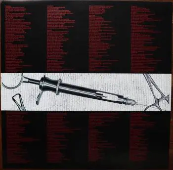 <u>PRESSING INFO</u><br><table class=inf_press><tbody><tr class=inf_info><td class=inf_title>Album:</td><td class=inf_info> From Here To Infirmary on Black  </td></tr>
    <td class=inf_title>Pressing:</td><td> First Pressing /3000  </td></tr>
    <td class=inf_title>Release Date:</td><td> 2001  </td></tr>
    <td class=inf_title>Album Pressed:</td><td> 2001  </td></tr>
    <td class=inf_title>Label:</td><td> Vagrant Records VR353  </td></tr>
    <td class=inf_title>Insert:</td><td> Double Sided Glossy  </td></tr>
    <td class=inf_title>Barcode:</td><td> 6 01091-03531 7  </td></tr>
    <td class=inf_title>Side A Matrix:</td><td> VR-353-A GOLDEN  </td></tr>
    <td class=inf_title>Side B Matrix:</td><td> VR-353-B GOLDEN  </td></tr>
    <td class=inf_title>&nbsp;</td><td> <a href=https://www.discogs.com/release/480164 target=_blank rel=noopener noreferrer>View This Release on Discogs</a>  </tr></tbody></table>
<br><u>PRICING</u><span class='less' style='padding-left: 8px; color: var(--font-colour_grey);'>(prices shown in USD)</span><br><table class='inf_press'><tbody><tr class='inf_info'>
            <td class='inf_title'>Last Sold:</td>
            <td><span title='Sold for A$94.05'>$65.83</span> (Apr 18, 2026)</td>
            </tr><tr class='inf_info'>
            <td class='inf_title'>History:</td>
            <td>
                <span class='price-low' title='A$50.00 · Sold on Dec 8, 2023'>Low: <span class='price-value'>$35.00</span></span>
                <span class='price-separator'>|</span>
                <span class='price-avg'>Avg: <span class='price-value'>$76.19</span></span>
                <span class='price-separator'>|</span>
                <span class='price-high' title='Sold on Apr 21, 2024'>High: <span class='price-value'>$125.00</span></span>
            </td>
            </tr></tbody></table><br>    <br><br><u>TRACKLIST</u><br><table class='inf_tracks'><tbody><tr>
            <td class='inf_num'>A1</td>
            <td class='inf_trk'>Private Eye</td>
            <td class='inf_len'>3:30</td>
            <td><a href='#' class='lyric-link' data-album-code='fhti' data-song-title='Private Eye'>Lyrics</a></td></tr><tr>
            <td class='inf_num'>A2</td>
            <td class='inf_trk'>Mr. Chainsaw</td>
            <td class='inf_len'>3:05</td>
            <td><a href='#' class='lyric-link' data-album-code='fhti' data-song-title='Mr. Chainsaw'>Lyrics</a></td></tr><tr>
            <td class='inf_num'>A3</td>
            <td class='inf_trk'>Take Lots With Alcohol</td>
            <td class='inf_len'>3:13</td>
            <td><a href='#' class='lyric-link' data-album-code='fhti' data-song-title='Take Lots With Alcohol'>Lyrics</a></td></tr><tr>
            <td class='inf_num'>A4</td>
            <td class='inf_trk'>Stupid Kid</td>
            <td class='inf_len'>2:23</td>
            <td><a href='#' class='lyric-link' data-album-code='fhti' data-song-title='Stupid Kid'>Lyrics</a></td></tr><tr>
            <td class='inf_num'>A5</td>
            <td class='inf_trk'>Another Innocent Girl</td>
            <td class='inf_len'>3:37</td>
            <td><a href='#' class='lyric-link' data-album-code='fhti' data-song-title='Another Innocent Girl'>Lyrics</a></td></tr><tr>
            <td class='inf_num'>A6</td>
            <td class='inf_trk'>Steamer Trunk</td>
            <td class='inf_len'>2:50</td>
            <td><a href='#' class='lyric-link' data-album-code='fhti' data-song-title='Steamer Trunk'>Lyrics</a></td></tr><tr>
            <td class='inf_num'>B1</td>
            <td class='inf_trk'>You’re Dead</td>
            <td class='inf_len'>3:50</td>
            <td><a href='#' class='lyric-link' data-album-code='fhti' data-song-title='You’re Dead'>Lyrics</a></td></tr><tr>
            <td class='inf_num'>B2</td>
            <td class='inf_trk'>Armageddon</td>
            <td class='inf_len'>2:49</td>
            <td><a href='#' class='lyric-link' data-album-code='fhti' data-song-title='Armageddon'>Lyrics</a></td></tr><tr>
            <td class='inf_num'>B3</td>
            <td class='inf_trk'>I’m Dying Tomorrow</td>
            <td class='inf_len'>2:18</td>
            <td><a href='#' class='lyric-link' data-album-code='fhti' data-song-title='I’m Dying Tomorrow'>Lyrics</a></td></tr><tr>
            <td class='inf_num'>B4</td>
            <td class='inf_trk'>Bloodied Up</td>
            <td class='inf_len'>2:51</td>
            <td><a href='#' class='lyric-link' data-album-code='fhti' data-song-title='Bloodied Up'>Lyrics</a></td></tr><tr>
            <td class='inf_num'>B5</td>
            <td class='inf_trk'>Trucks And Trains</td>
            <td class='inf_len'>3:16</td>
            <td><a href='#' class='lyric-link' data-album-code='fhti' data-song-title='Trucks And Trains'>Lyrics</a></td></tr><tr>
            <td class='inf_num'>B6</td>
            <td class='inf_trk'>Crawl</td>
            <td class='inf_len'>4:25</td>
            <td><a href='#' class='lyric-link' data-album-code='fhti' data-song-title='Crawl'>Lyrics</a></td></tr></tbody></table><br><br>
    <u>NOTES</u><br> The sleeve for this pressing is the only one that has a high gloss finish. The center labels have numbers indicating side A/B instead of Roman numerals like all future pressings.
 - Insert