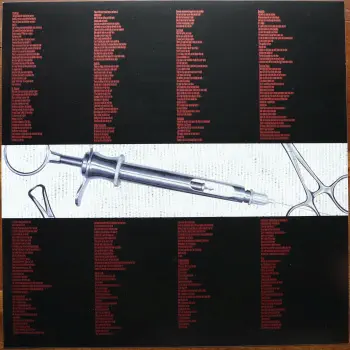 <u>PRESSING INFO</u><br><table class=inf_press><tbody><tr class=inf_info><td class=inf_title>Album:</td><td class=inf_info> From Here To Infirmary on Grey Marble  </td></tr>
    <td class=inf_title>Pressing:</td><td> Second Pressing /200-300  </td></tr>
    <td class=inf_title>Release Date:</td><td> Nov. 15th 2011  </td></tr>
    <td class=inf_title>Album Pressed:</td><td> 2011  </td></tr>
    <td class=inf_title>Label:</td><td> Vagrant Records/Cobraside Distribution CSDLP 1156  </td></tr>
    <td class=inf_title>Insert:</td><td> Double Sided Glossy  </td></tr>
    <td class=inf_title>Barcode:</td><td> 8 29707-95561 7  </td></tr>
    <td class=inf_title>Side A Matrix:</td><td> CSDLP-1156-A  </td></tr>
    <td class=inf_title>Side B Matrix:</td><td> CSDLP-1156-B  </td></tr>
    <td class=inf_title>&nbsp;</td><td> <a href=https://www.discogs.com/release/26499548 target=_blank rel=noopener noreferrer>View This Release on Discogs</a>  </tr></tbody></table>
    <br><br><u>TRACKLIST</u><br><table class='inf_tracks'><tbody><tr>
            <td class='inf_num'>A1</td>
            <td class='inf_trk'>Private Eye</td>
            <td class='inf_len'>3:30</td>
            <td><a href='#' class='lyric-link' data-album-code='fhti' data-song-title='Private Eye'>Lyrics</a></td></tr><tr>
            <td class='inf_num'>A2</td>
            <td class='inf_trk'>Mr. Chainsaw</td>
            <td class='inf_len'>3:05</td>
            <td><a href='#' class='lyric-link' data-album-code='fhti' data-song-title='Mr. Chainsaw'>Lyrics</a></td></tr><tr>
            <td class='inf_num'>A3</td>
            <td class='inf_trk'>Take Lots With Alcohol</td>
            <td class='inf_len'>3:13</td>
            <td><a href='#' class='lyric-link' data-album-code='fhti' data-song-title='Take Lots With Alcohol'>Lyrics</a></td></tr><tr>
            <td class='inf_num'>A4</td>
            <td class='inf_trk'>Stupid Kid</td>
            <td class='inf_len'>2:23</td>
            <td><a href='#' class='lyric-link' data-album-code='fhti' data-song-title='Stupid Kid'>Lyrics</a></td></tr><tr>
            <td class='inf_num'>A5</td>
            <td class='inf_trk'>Another Innocent Girl</td>
            <td class='inf_len'>3:37</td>
            <td><a href='#' class='lyric-link' data-album-code='fhti' data-song-title='Another Innocent Girl'>Lyrics</a></td></tr><tr>
            <td class='inf_num'>A6</td>
            <td class='inf_trk'>Steamer Trunk</td>
            <td class='inf_len'>2:50</td>
            <td><a href='#' class='lyric-link' data-album-code='fhti' data-song-title='Steamer Trunk'>Lyrics</a></td></tr><tr>
            <td class='inf_num'>B1</td>
            <td class='inf_trk'>You’re Dead</td>
            <td class='inf_len'>3:50</td>
            <td><a href='#' class='lyric-link' data-album-code='fhti' data-song-title='You’re Dead'>Lyrics</a></td></tr><tr>
            <td class='inf_num'>B2</td>
            <td class='inf_trk'>Armageddon</td>
            <td class='inf_len'>2:49</td>
            <td><a href='#' class='lyric-link' data-album-code='fhti' data-song-title='Armageddon'>Lyrics</a></td></tr><tr>
            <td class='inf_num'>B3</td>
            <td class='inf_trk'>I’m Dying Tomorrow</td>
            <td class='inf_len'>2:18</td>
            <td><a href='#' class='lyric-link' data-album-code='fhti' data-song-title='I’m Dying Tomorrow'>Lyrics</a></td></tr><tr>
            <td class='inf_num'>B4</td>
            <td class='inf_trk'>Bloodied Up</td>
            <td class='inf_len'>2:51</td>
            <td><a href='#' class='lyric-link' data-album-code='fhti' data-song-title='Bloodied Up'>Lyrics</a></td></tr><tr>
            <td class='inf_num'>B5</td>
            <td class='inf_trk'>Trucks And Trains</td>
            <td class='inf_len'>3:16</td>
            <td><a href='#' class='lyric-link' data-album-code='fhti' data-song-title='Trucks And Trains'>Lyrics</a></td></tr><tr>
            <td class='inf_num'>B6</td>
            <td class='inf_trk'>Crawl</td>
            <td class='inf_len'>4:25</td>
            <td><a href='#' class='lyric-link' data-album-code='fhti' data-song-title='Crawl'>Lyrics</a></td></tr></tbody></table><br><br>
    <u>NOTES</u><br> Covers from here on out are less glossy than the 1st press. Lyric text is smaller than 1st press inserts.
 - Insert