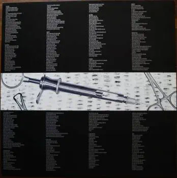 <u>PRESSING INFO</u><br><table class=inf_press><tbody><tr class=inf_info><td class=inf_title>Album:</td><td class=inf_info> From Here To Infirmary on Red & Black Split (Vagrant 20th Anniversary)  </td></tr>
    <td class=inf_title>Pressing:</td><td> Third Pressing /1500  </td></tr>
    <td class=inf_title>Release Date:</td><td> Feb. 8th 2017  </td></tr>
    <td class=inf_title>Album Pressed:</td><td> 2017  </td></tr>
    <td class=inf_title>Label:</td><td> Vagrant Records/BMG VR4405  </td></tr>
    <td class=inf_title>Insert:</td><td> Double Sided Glossy  </td></tr>
    <td class=inf_title>Barcode:</td><td> 4 050538-230147  </td></tr>
    <td class=inf_title>Side A Matrix:</td><td> VR4405-A ALKALINE TRIO-FROM HERE TO INFIRMARY plush v  </td></tr>
    <td class=inf_title>Side B Matrix:</td><td> SP VR4405-B ALKALINE TRIO-HERE TO INFIRMARY plush vinyl  </td></tr>
    <td class=inf_title>&nbsp;</td><td> <a href=https://www.discogs.com/release/9653351 target=_blank rel=noopener noreferrer>View This Release on Discogs</a>  </tr></tbody></table>
<br><u>PRICING</u><span class='less' style='padding-left: 8px; color: var(--font-colour_grey);'>(prices shown in USD)</span><br><table class='inf_press'><tbody><tr class='inf_info'>
            <td class='inf_title'>Last Sold:</td>
            <td>$50.00 (Jul 16, 2026)</td>
            </tr><tr class='inf_info'>
            <td class='inf_title'>History:</td>
            <td>
                <span class='price-low' title='Sold on May 4, 2019'>Low: <span class='price-value'>$34.99</span></span>
                <span class='price-separator'>|</span>
                <span class='price-avg'>Avg: <span class='price-value'>$64.54</span></span>
                <span class='price-separator'>|</span>
                <span class='price-high' title='Sold on Mar 4, 2021'>High: <span class='price-value'>$250.00</span></span>
            </td>
            </tr></tbody></table><br>    <br><br><u>TRACKLIST</u><br><table class='inf_tracks'><tbody><tr>
            <td class='inf_num'>A1</td>
            <td class='inf_trk'>Private Eye</td>
            <td class='inf_len'>3:30</td>
            <td><a href='#' class='lyric-link' data-album-code='fhti' data-song-title='Private Eye'>Lyrics</a></td></tr><tr>
            <td class='inf_num'>A2</td>
            <td class='inf_trk'>Mr. Chainsaw</td>
            <td class='inf_len'>3:05</td>
            <td><a href='#' class='lyric-link' data-album-code='fhti' data-song-title='Mr. Chainsaw'>Lyrics</a></td></tr><tr>
            <td class='inf_num'>A3</td>
            <td class='inf_trk'>Take Lots With Alcohol</td>
            <td class='inf_len'>3:13</td>
            <td><a href='#' class='lyric-link' data-album-code='fhti' data-song-title='Take Lots With Alcohol'>Lyrics</a></td></tr><tr>
            <td class='inf_num'>A4</td>
            <td class='inf_trk'>Stupid Kid</td>
            <td class='inf_len'>2:23</td>
            <td><a href='#' class='lyric-link' data-album-code='fhti' data-song-title='Stupid Kid'>Lyrics</a></td></tr><tr>
            <td class='inf_num'>A5</td>
            <td class='inf_trk'>Another Innocent Girl</td>
            <td class='inf_len'>3:37</td>
            <td><a href='#' class='lyric-link' data-album-code='fhti' data-song-title='Another Innocent Girl'>Lyrics</a></td></tr><tr>
            <td class='inf_num'>A6</td>
            <td class='inf_trk'>Steamer Trunk</td>
            <td class='inf_len'>2:50</td>
            <td><a href='#' class='lyric-link' data-album-code='fhti' data-song-title='Steamer Trunk'>Lyrics</a></td></tr><tr>
            <td class='inf_num'>B1</td>
            <td class='inf_trk'>You’re Dead</td>
            <td class='inf_len'>3:50</td>
            <td><a href='#' class='lyric-link' data-album-code='fhti' data-song-title='You’re Dead'>Lyrics</a></td></tr><tr>
            <td class='inf_num'>B2</td>
            <td class='inf_trk'>Armageddon</td>
            <td class='inf_len'>2:49</td>
            <td><a href='#' class='lyric-link' data-album-code='fhti' data-song-title='Armageddon'>Lyrics</a></td></tr><tr>
            <td class='inf_num'>B3</td>
            <td class='inf_trk'>I’m Dying Tomorrow</td>
            <td class='inf_len'>2:18</td>
            <td><a href='#' class='lyric-link' data-album-code='fhti' data-song-title='I’m Dying Tomorrow'>Lyrics</a></td></tr><tr>
            <td class='inf_num'>B4</td>
            <td class='inf_trk'>Bloodied Up</td>
            <td class='inf_len'>2:51</td>
            <td><a href='#' class='lyric-link' data-album-code='fhti' data-song-title='Bloodied Up'>Lyrics</a></td></tr><tr>
            <td class='inf_num'>B5</td>
            <td class='inf_trk'>Trucks And Trains</td>
            <td class='inf_len'>3:16</td>
            <td><a href='#' class='lyric-link' data-album-code='fhti' data-song-title='Trucks And Trains'>Lyrics</a></td></tr><tr>
            <td class='inf_num'>B6</td>
            <td class='inf_trk'>Crawl</td>
            <td class='inf_len'>4:25</td>
            <td><a href='#' class='lyric-link' data-album-code='fhti' data-song-title='Crawl'>Lyrics</a></td></tr></tbody></table><br><br>
    <u>NOTES</u><br> Vagrant Records 20th Anniversary. This pressing was released for Vagrant Records 20th Anniversary. This pressing marks the first time that the album title and tracklisting on the sleeve is in white text instead of red.
 - Insert