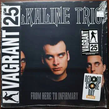 <u>PRESSING INFO</u><br><table class=inf_press><tbody><tr class=inf_info><td class=inf_title>Album:</td><td class=inf_info> From Here To Infirmary on Red with Black Splatter (US RSD Vagrant 25th Anniversary)  </td></tr>
    <td class=inf_title>Pressing:</td><td> Fourth Pressing /3000  </td></tr>
    <td class=inf_title>Release Date:</td><td> Apr. 7th 2021  </td></tr>
    <td class=inf_title>Album Pressed:</td><td> 2021  </td></tr>
    <td class=inf_title>Label:</td><td> Vagrant Records/BMG VR4405  </td></tr>
    <td class=inf_title>Insert:</td><td> Double Sided Glossy  </td></tr>
    <td class=inf_title>Barcode:</td><td> 4 050538 230147  </td></tr>
    <td class=inf_title>Side A Matrix:</td><td> VR4405 A ALKALINE TRIO-FROM HERE TO INFIRMARY plush v [Etched] VR4405-A 219742E1 894677 [Stamped]  </td></tr>
    <td class=inf_title>Side B Matrix:</td><td> VR4405 B ALKALINE TRIO-HERE TO INFIRMARY plush vinyl [Etched] VR4405-B 219742E2 894675 [Stamped]  </td></tr>
    <td class=inf_title>&nbsp;</td><td> <a href=https://www.discogs.com/release/19114693 target=_blank rel=noopener noreferrer>View This Release on Discogs</a>  </tr></tbody></table>
<br><u>PRICING</u><span class='less' style='padding-left: 8px; color: var(--font-colour_grey);'>(prices shown in USD)</span><br><table class='inf_press'><tbody><tr class='inf_info'>
            <td class='inf_title'>Last Sold:</td>
            <td>$60.00 (Jul 17, 2026)</td>
            </tr><tr class='inf_info'>
            <td class='inf_title'>History:</td>
            <td>
                <span class='price-low' title='Sold on Jul 5, 2025'>Low: <span class='price-value'>$22.00</span></span>
                <span class='price-separator'>|</span>
                <span class='price-avg'>Avg: <span class='price-value'>$40.70</span></span>
                <span class='price-separator'>|</span>
                <span class='price-high' title='€57.50 · Sold on Dec 31, 2025'>High: <span class='price-value'>$65.49</span></span>
            </td>
            </tr></tbody></table><br>    <br><br><u>TRACKLIST</u><br><table class='inf_tracks'><tbody><tr>
            <td class='inf_num'>A1</td>
            <td class='inf_trk'>Private Eye</td>
            <td class='inf_len'>3:30</td>
            <td><a href='#' class='lyric-link' data-album-code='fhti' data-song-title='Private Eye'>Lyrics</a></td></tr><tr>
            <td class='inf_num'>A2</td>
            <td class='inf_trk'>Mr. Chainsaw</td>
            <td class='inf_len'>3:05</td>
            <td><a href='#' class='lyric-link' data-album-code='fhti' data-song-title='Mr. Chainsaw'>Lyrics</a></td></tr><tr>
            <td class='inf_num'>A3</td>
            <td class='inf_trk'>Take Lots With Alcohol</td>
            <td class='inf_len'>3:13</td>
            <td><a href='#' class='lyric-link' data-album-code='fhti' data-song-title='Take Lots With Alcohol'>Lyrics</a></td></tr><tr>
            <td class='inf_num'>A4</td>
            <td class='inf_trk'>Stupid Kid</td>
            <td class='inf_len'>2:23</td>
            <td><a href='#' class='lyric-link' data-album-code='fhti' data-song-title='Stupid Kid'>Lyrics</a></td></tr><tr>
            <td class='inf_num'>A5</td>
            <td class='inf_trk'>Another Innocent Girl</td>
            <td class='inf_len'>3:37</td>
            <td><a href='#' class='lyric-link' data-album-code='fhti' data-song-title='Another Innocent Girl'>Lyrics</a></td></tr><tr>
            <td class='inf_num'>A6</td>
            <td class='inf_trk'>Steamer Trunk</td>
            <td class='inf_len'>2:50</td>
            <td><a href='#' class='lyric-link' data-album-code='fhti' data-song-title='Steamer Trunk'>Lyrics</a></td></tr><tr>
            <td class='inf_num'>B1</td>
            <td class='inf_trk'>You’re Dead</td>
            <td class='inf_len'>3:50</td>
            <td><a href='#' class='lyric-link' data-album-code='fhti' data-song-title='You’re Dead'>Lyrics</a></td></tr><tr>
            <td class='inf_num'>B2</td>
            <td class='inf_trk'>Armageddon</td>
            <td class='inf_len'>2:49</td>
            <td><a href='#' class='lyric-link' data-album-code='fhti' data-song-title='Armageddon'>Lyrics</a></td></tr><tr>
            <td class='inf_num'>B3</td>
            <td class='inf_trk'>I’m Dying Tomorrow</td>
            <td class='inf_len'>2:18</td>
            <td><a href='#' class='lyric-link' data-album-code='fhti' data-song-title='I’m Dying Tomorrow'>Lyrics</a></td></tr><tr>
            <td class='inf_num'>B4</td>
            <td class='inf_trk'>Bloodied Up</td>
            <td class='inf_len'>2:51</td>
            <td><a href='#' class='lyric-link' data-album-code='fhti' data-song-title='Bloodied Up'>Lyrics</a></td></tr><tr>
            <td class='inf_num'>B5</td>
            <td class='inf_trk'>Trucks And Trains</td>
            <td class='inf_len'>3:16</td>
            <td><a href='#' class='lyric-link' data-album-code='fhti' data-song-title='Trucks And Trains'>Lyrics</a></td></tr><tr>
            <td class='inf_num'>B6</td>
            <td class='inf_trk'>Crawl</td>
            <td class='inf_len'>4:25</td>
            <td><a href='#' class='lyric-link' data-album-code='fhti' data-song-title='Crawl'>Lyrics</a></td></tr></tbody></table><br><br>
    <u>NOTES</u><br> This pressing was released for Record Store Day 2021 and to mark Vagrant Records 25th Anniversary.
 - Cover