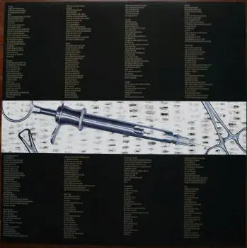 <u>PRESSING INFO</u><br><table class=inf_press><tbody><tr class=inf_info><td class=inf_title>Album:</td><td class=inf_info> From Here To Infirmary on Red & Yellow Swirl (Newbury Comics Exclusive)  </td></tr>
    <td class=inf_title>Pressing:</td><td> Fourth Pressing /1500  </td></tr>
    <td class=inf_title>Release Date:</td><td> Aug. 8th 2021  </td></tr>
    <td class=inf_title>Album Pressed:</td><td> 2021  </td></tr>
    <td class=inf_title>Label:</td><td> Vagrant Records/BMG VR4405  </td></tr>
    <td class=inf_title>Insert:</td><td> Double Sided Glossy  </td></tr>
    <td class=inf_title>Barcode:</td><td> 4 050538-230147  </td></tr>
    <td class=inf_title>Side A Matrix:</td><td> ALKALINE TRIO - FROM HERE TO INFIRMARY plush v VR4405 A (etched) VR4405-A 219742E1 894677 (stamped)  </td></tr>
    <td class=inf_title>Side B Matrix:</td><td> ALKALINE TRIO - HERE TO INFIRMARY plush vinyl (etched) VR4405-B 219742E2 894675 (stamped)  </td></tr>
    <td class=inf_title>&nbsp;</td><td> <a href=https://www.discogs.com/release/20510590 target=_blank rel=noopener noreferrer>View This Release on Discogs</a>  </tr></tbody></table>
<br><u>PRICING</u><span class='less' style='padding-left: 8px; color: var(--font-colour_grey);'>(prices shown in USD)</span><br><table class='inf_press'><tbody><tr class='inf_info'>
            <td class='inf_title'>Last Sold:</td>
            <td>$45.00 (Jul 16, 2026)</td>
            </tr><tr class='inf_info'>
            <td class='inf_title'>History:</td>
            <td>
                <span class='price-low' title='Sold on Nov 8, 2024'>Low: <span class='price-value'>$20.00</span></span>
                <span class='price-separator'>|</span>
                <span class='price-avg'>Avg: <span class='price-value'>$38.57</span></span>
                <span class='price-separator'>|</span>
                <span class='price-high' title='Sold on Apr 29, 2023'>High: <span class='price-value'>$60.00</span></span>
            </td>
            </tr></tbody></table><br>    <br><br><u>TRACKLIST</u><br><table class='inf_tracks'><tbody><tr>
            <td class='inf_num'>A1</td>
            <td class='inf_trk'>Private Eye</td>
            <td class='inf_len'>3:30</td>
            <td><a href='#' class='lyric-link' data-album-code='fhti' data-song-title='Private Eye'>Lyrics</a></td></tr><tr>
            <td class='inf_num'>A2</td>
            <td class='inf_trk'>Mr. Chainsaw</td>
            <td class='inf_len'>3:05</td>
            <td><a href='#' class='lyric-link' data-album-code='fhti' data-song-title='Mr. Chainsaw'>Lyrics</a></td></tr><tr>
            <td class='inf_num'>A3</td>
            <td class='inf_trk'>Take Lots With Alcohol</td>
            <td class='inf_len'>3:13</td>
            <td><a href='#' class='lyric-link' data-album-code='fhti' data-song-title='Take Lots With Alcohol'>Lyrics</a></td></tr><tr>
            <td class='inf_num'>A4</td>
            <td class='inf_trk'>Stupid Kid</td>
            <td class='inf_len'>2:23</td>
            <td><a href='#' class='lyric-link' data-album-code='fhti' data-song-title='Stupid Kid'>Lyrics</a></td></tr><tr>
            <td class='inf_num'>A5</td>
            <td class='inf_trk'>Another Innocent Girl</td>
            <td class='inf_len'>3:37</td>
            <td><a href='#' class='lyric-link' data-album-code='fhti' data-song-title='Another Innocent Girl'>Lyrics</a></td></tr><tr>
            <td class='inf_num'>A6</td>
            <td class='inf_trk'>Steamer Trunk</td>
            <td class='inf_len'>2:50</td>
            <td><a href='#' class='lyric-link' data-album-code='fhti' data-song-title='Steamer Trunk'>Lyrics</a></td></tr><tr>
            <td class='inf_num'>B1</td>
            <td class='inf_trk'>You’re Dead</td>
            <td class='inf_len'>3:50</td>
            <td><a href='#' class='lyric-link' data-album-code='fhti' data-song-title='You’re Dead'>Lyrics</a></td></tr><tr>
            <td class='inf_num'>B2</td>
            <td class='inf_trk'>Armageddon</td>
            <td class='inf_len'>2:49</td>
            <td><a href='#' class='lyric-link' data-album-code='fhti' data-song-title='Armageddon'>Lyrics</a></td></tr><tr>
            <td class='inf_num'>B3</td>
            <td class='inf_trk'>I’m Dying Tomorrow</td>
            <td class='inf_len'>2:18</td>
            <td><a href='#' class='lyric-link' data-album-code='fhti' data-song-title='I’m Dying Tomorrow'>Lyrics</a></td></tr><tr>
            <td class='inf_num'>B4</td>
            <td class='inf_trk'>Bloodied Up</td>
            <td class='inf_len'>2:51</td>
            <td><a href='#' class='lyric-link' data-album-code='fhti' data-song-title='Bloodied Up'>Lyrics</a></td></tr><tr>
            <td class='inf_num'>B5</td>
            <td class='inf_trk'>Trucks And Trains</td>
            <td class='inf_len'>3:16</td>
            <td><a href='#' class='lyric-link' data-album-code='fhti' data-song-title='Trucks And Trains'>Lyrics</a></td></tr><tr>
            <td class='inf_num'>B6</td>
            <td class='inf_trk'>Crawl</td>
            <td class='inf_len'>4:25</td>
            <td><a href='#' class='lyric-link' data-album-code='fhti' data-song-title='Crawl'>Lyrics</a></td></tr></tbody></table><br><br>
    <u>NOTES</u><br> This pressing was released for through Newbury Comics as an exclusive.
 - Insert