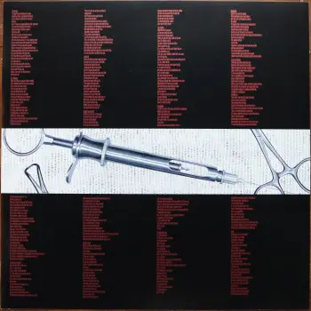 <u>PRESSING INFO</u><br><table class=inf_press><tbody><tr class=inf_info><td class=inf_title>Album:</td><td class=inf_info> From Here To Infirmary on Silver Marble  </td></tr>
    <td class=inf_title>Pressing:</td><td> Second Pressing /200-300  </td></tr>
    <td class=inf_title>Release Date:</td><td> Nov. 15th 2011  </td></tr>
    <td class=inf_title>Album Pressed:</td><td> 2011  </td></tr>
    <td class=inf_title>Label:</td><td> Vagrant Records/Cobraside Distribution CSDLP 1156  </td></tr>
    <td class=inf_title>Insert:</td><td> Double Sided Glossy  </td></tr>
    <td class=inf_title>Barcode:</td><td> 8 29707-95561 7  </td></tr>
    <td class=inf_title>Side A Matrix:</td><td> CSDLP-1156-A  </td></tr>
    <td class=inf_title>Side B Matrix:</td><td> CSDLP-1156-B  </td></tr>
    <td class=inf_title>&nbsp;</td><td> <a href= target=_blank rel=noopener noreferrer>View This Release on Discogs</a>  </tr></tbody></table>
    <br><br><u>TRACKLIST</u><br><table class='inf_tracks'><tbody><tr>
            <td class='inf_num'>A1</td>
            <td class='inf_trk'>Private Eye</td>
            <td class='inf_len'>3:30</td>
            <td><a href='#' class='lyric-link' data-album-code='fhti' data-song-title='Private Eye'>Lyrics</a></td></tr><tr>
            <td class='inf_num'>A2</td>
            <td class='inf_trk'>Mr. Chainsaw</td>
            <td class='inf_len'>3:05</td>
            <td><a href='#' class='lyric-link' data-album-code='fhti' data-song-title='Mr. Chainsaw'>Lyrics</a></td></tr><tr>
            <td class='inf_num'>A3</td>
            <td class='inf_trk'>Take Lots With Alcohol</td>
            <td class='inf_len'>3:13</td>
            <td><a href='#' class='lyric-link' data-album-code='fhti' data-song-title='Take Lots With Alcohol'>Lyrics</a></td></tr><tr>
            <td class='inf_num'>A4</td>
            <td class='inf_trk'>Stupid Kid</td>
            <td class='inf_len'>2:23</td>
            <td><a href='#' class='lyric-link' data-album-code='fhti' data-song-title='Stupid Kid'>Lyrics</a></td></tr><tr>
            <td class='inf_num'>A5</td>
            <td class='inf_trk'>Another Innocent Girl</td>
            <td class='inf_len'>3:37</td>
            <td><a href='#' class='lyric-link' data-album-code='fhti' data-song-title='Another Innocent Girl'>Lyrics</a></td></tr><tr>
            <td class='inf_num'>A6</td>
            <td class='inf_trk'>Steamer Trunk</td>
            <td class='inf_len'>2:50</td>
            <td><a href='#' class='lyric-link' data-album-code='fhti' data-song-title='Steamer Trunk'>Lyrics</a></td></tr><tr>
            <td class='inf_num'>B1</td>
            <td class='inf_trk'>You’re Dead</td>
            <td class='inf_len'>3:50</td>
            <td><a href='#' class='lyric-link' data-album-code='fhti' data-song-title='You’re Dead'>Lyrics</a></td></tr><tr>
            <td class='inf_num'>B2</td>
            <td class='inf_trk'>Armageddon</td>
            <td class='inf_len'>2:49</td>
            <td><a href='#' class='lyric-link' data-album-code='fhti' data-song-title='Armageddon'>Lyrics</a></td></tr><tr>
            <td class='inf_num'>B3</td>
            <td class='inf_trk'>I’m Dying Tomorrow</td>
            <td class='inf_len'>2:18</td>
            <td><a href='#' class='lyric-link' data-album-code='fhti' data-song-title='I’m Dying Tomorrow'>Lyrics</a></td></tr><tr>
            <td class='inf_num'>B4</td>
            <td class='inf_trk'>Bloodied Up</td>
            <td class='inf_len'>2:51</td>
            <td><a href='#' class='lyric-link' data-album-code='fhti' data-song-title='Bloodied Up'>Lyrics</a></td></tr><tr>
            <td class='inf_num'>B5</td>
            <td class='inf_trk'>Trucks And Trains</td>
            <td class='inf_len'>3:16</td>
            <td><a href='#' class='lyric-link' data-album-code='fhti' data-song-title='Trucks And Trains'>Lyrics</a></td></tr><tr>
            <td class='inf_num'>B6</td>
            <td class='inf_trk'>Crawl</td>
            <td class='inf_len'>4:25</td>
            <td><a href='#' class='lyric-link' data-album-code='fhti' data-song-title='Crawl'>Lyrics</a></td></tr></tbody></table><br><br>
    <u>NOTES</u><br> Covers from here on out are less glossy than the 1st press. Lyric text is smaller than 1st press inserts.
 - Insert