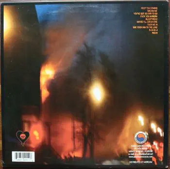 <u>PRESSING INFO</u><br><table class=inf_press><tbody><tr class=inf_info><td class=inf_title>Album:</td><td class=inf_info> Maybe I'll Catch Fire on Black with Black Labels  </td></tr>
    <td class=inf_title>Pressing:</td><td> First Pressing /1000  </td></tr>
    <td class=inf_title>Release Date:</td><td> 2000  </td></tr>
    <td class=inf_title>Album Pressed:</td><td> 2000  </td></tr>
    <td class=inf_title>Label:</td><td> Asianman Records AM 055  </td></tr>
    <td class=inf_title>Insert:</td><td> Double Sided Glossy  </td></tr>
    <td class=inf_title>Barcode:</td><td> 6 12851-0055-1 8  </td></tr>
    <td class=inf_title>Side A Matrix:</td><td> AM-055-A L-52603 GOLDEN  </td></tr>
    <td class=inf_title>Side B Matrix:</td><td> AM-055-B L-52603X GOLDEN  </td></tr>
    <td class=inf_title>&nbsp;</td><td> <a href=https://www.discogs.com/release/1444420 target=_blank rel=noopener noreferrer>View This Release on Discogs</a>  </tr></tbody></table>
<br><u>PRICING</u><span class='less' style='padding-left: 8px; color: var(--font-colour_grey);'>(prices shown in USD)</span><br><table class='inf_press'><tbody><tr class='inf_info'>
            <td class='inf_title'>Last Sold:</td>
            <td><span title='Sold for €45.00'>$51.25</span> (Apr 10, 2026)</td>
            </tr><tr class='inf_info'>
            <td class='inf_title'>History:</td>
            <td>
                <span class='price-low' title='Sold on Aug 5, 2019'>Low: <span class='price-value'>$27.00</span></span>
                <span class='price-separator'>|</span>
                <span class='price-avg'>Avg: <span class='price-value'>$58.61</span></span>
                <span class='price-separator'>|</span>
                <span class='price-high' title='Sold on Jul 6, 2022'>High: <span class='price-value'>$104.99</span></span>
            </td>
            </tr></tbody></table><br>    <br><br><u>TRACKLIST</u><br><table class='inf_tracks'><tbody><tr>
            <td class='inf_num'>A1</td>
            <td class='inf_trk'>Keep ’Em Coming</td>
            <td class='inf_len'>4:10</td>
            <td><a href='#' class='lyric-link' data-album-code='micf' data-song-title='Keep ’Em Coming'>Lyrics</a></td></tr><tr>
            <td class='inf_num'>A2</td>
            <td class='inf_trk'>Madam Me</td>
            <td class='inf_len'>2:59</td>
            <td><a href='#' class='lyric-link' data-album-code='micf' data-song-title='Madam Me'>Lyrics</a></td></tr><tr>
            <td class='inf_num'>A3</td>
            <td class='inf_trk'>You’ve Got So Far To Go</td>
            <td class='inf_len'>3:14</td>
            <td><a href='#' class='lyric-link' data-album-code='micf' data-song-title='You’ve Got So Far To Go'>Lyrics</a></td></tr><tr>
            <td class='inf_num'>A4</td>
            <td class='inf_trk'>Fuck You Aurora</td>
            <td class='inf_len'>4:49</td>
            <td><a href='#' class='lyric-link' data-album-code='micf' data-song-title='Fuck You Aurora'>Lyrics</a></td></tr><tr>
            <td class='inf_num'>A5</td>
            <td class='inf_trk'>Sleepyhead</td>
            <td class='inf_len'>3:56</td>
            <td><a href='#' class='lyric-link' data-album-code='micf' data-song-title='Sleepyhead'>Lyrics</a></td></tr><tr>
            <td class='inf_num'>B1</td>
            <td class='inf_trk'>Maybe I’ll Catch Fire</td>
            <td class='inf_len'>3:07</td>
            <td><a href='#' class='lyric-link' data-album-code='micf' data-song-title='Maybe I’ll Catch Fire'>Lyrics</a></td></tr><tr>
            <td class='inf_num'>B2</td>
            <td class='inf_trk'>Tuck Me In</td>
            <td class='inf_len'>2:39</td>
            <td><a href='#' class='lyric-link' data-album-code='micf' data-song-title='Tuck Me In'>Lyrics</a></td></tr><tr>
            <td class='inf_num'>B3</td>
            <td class='inf_trk'>She Took Him To The Lake</td>
            <td class='inf_len'>2:40</td>
            <td><a href='#' class='lyric-link' data-album-code='micf' data-song-title='She Took Him To The Lake'>Lyrics</a></td></tr><tr>
            <td class='inf_num'>B4</td>
            <td class='inf_trk'>5-3-10-4</td>
            <td class='inf_len'>2:56</td>
            <td><a href='#' class='lyric-link' data-album-code='micf' data-song-title='5-3-10-4'>Lyrics</a></td></tr><tr>
            <td class='inf_num'>B5</td>
            <td class='inf_trk'>Radio</td>
            <td class='inf_len'>4:41</td>
            <td><a href='#' class='lyric-link' data-album-code='micf' data-song-title='Radio'>Lyrics</a></td></tr></tbody></table><br><br>
    <u>NOTES</u><br> This is the only Maybe I'll Catch Fire variant that has black center labels.
 - Back