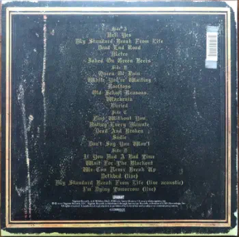 <u>PRESSING INFO</u><br><table class=inf_press><tbody><tr class=inf_info><td class=inf_title>Album:</td><td class=inf_info> Remains on Light Purple Marble | Purple Marble  </td></tr>
    <td class=inf_title>Pressing:</td><td> Second Pressing /??  </td></tr>
    <td class=inf_title>Release Date:</td><td> Aug. - Sept. 2008  </td></tr>
    <td class=inf_title>Album Pressed:</td><td> 2008  </td></tr>
    <td class=inf_title>Label:</td><td> Vagrant Records/Cobraside CSDLP1111  </td></tr>
    <td class=inf_title>Insert:</td><td> Double Sided Matte  </td></tr>
    <td class=inf_title>Barcode:</td><td> 8 29707-95111 4  </td></tr>
    <td class=inf_title>Side A Matrix:</td><td> CSDLP-1111-A  </td></tr>
    <td class=inf_title>Side B Matrix:</td><td> CSDLP-1111-B  </td></tr>
    <td class=inf_title>Side C Matrix:</td><td> CSDLP-1111-C  </td></tr>
    <td class=inf_title>Side D Matrix:</td><td> CSDLP-1111-D  </td></tr>
    <td class=inf_title>&nbsp;</td><td> <a href= target=_blank rel=noopener noreferrer>View This Release on Discogs</a>  </tr></tbody></table>
    <br><br><u>TRACKLIST</u><br><table class='inf_tracks'><tbody><tr>
            <td class='inf_num'>A1</td>
            <td class='inf_trk'>Hell Yes</td>
            <td class='inf_len'>3:49</td>
            <td><a href='#' class='lyric-link' data-album-code='remains' data-song-title='Hell Yes'>Lyrics</a></td></tr><tr>
            <td class='inf_num'>A2</td>
            <td class='inf_trk'>My Standard Break From Life</td>
            <td class='inf_len'>2:34</td>
            <td><a href='#' class='lyric-link' data-album-code='remains' data-song-title='My Standard Break From Life'>Lyrics</a></td></tr><tr>
            <td class='inf_num'>A3</td>
            <td class='inf_trk'>Dead End Road</td>
            <td class='inf_len'>3:08</td>
            <td><a href='#' class='lyric-link' data-album-code='remains' data-song-title='Dead End Road'>Lyrics</a></td></tr><tr>
            <td class='inf_num'>A4</td>
            <td class='inf_trk'>Metro</td>
            <td class='inf_len'>3:41</td>
            <td><a href='#' class='lyric-link' data-album-code='remains' data-song-title='Metro'>Lyrics</a></td></tr><tr>
            <td class='inf_num'>A5</td>
            <td class='inf_trk'>Jaked On Green Beers</td>
            <td class='inf_len'>3:27</td>
            <td><a href='#' class='lyric-link' data-album-code='remains' data-song-title='Jaked On Green Beers'>Lyrics</a></td></tr><tr>
            <td class='inf_num'>B1</td>
            <td class='inf_trk'>Queen Of Pain</td>
            <td class='inf_len'>3:56</td>
            <td><a href='#' class='lyric-link' data-album-code='remains' data-song-title='Queen Of Pain'>Lyrics</a></td></tr><tr>
            <td class='inf_num'>B2</td>
            <td class='inf_trk'>While You’re Waiting</td>
            <td class='inf_len'>4:06</td>
            <td><a href='#' class='lyric-link' data-album-code='remains' data-song-title='While You’re Waiting'>Lyrics</a></td></tr><tr>
            <td class='inf_num'>B3</td>
            <td class='inf_trk'>Rooftops</td>
            <td class='inf_len'>2:15</td>
            <td><a href='#' class='lyric-link' data-album-code='remains' data-song-title='Rooftops'>Lyrics</a></td></tr><tr>
            <td class='inf_num'>B4</td>
            <td class='inf_trk'>Old School Reasons</td>
            <td class='inf_len'>2:51</td>
            <td><a href='#' class='lyric-link' data-album-code='remains' data-song-title='Old School Reasons'>Lyrics</a></td></tr><tr>
            <td class='inf_num'>B5</td>
            <td class='inf_trk'>Warbrain</td>
            <td class='inf_len'>2:28</td>
            <td><a href='#' class='lyric-link' data-album-code='remains' data-song-title='Warbrain'>Lyrics</a></td></tr><tr>
            <td class='inf_num'>B6</td>
            <td class='inf_trk'>Buried</td>
            <td class='inf_len'>3:16</td>
            <td><a href='#' class='lyric-link' data-album-code='remains' data-song-title='Buried'>Lyrics</a></td></tr><tr>
            <td class='inf_num'>C1</td>
            <td class='inf_trk'>Fine Without You</td>
            <td class='inf_len'>3:15</td>
            <td><a href='#' class='lyric-link' data-album-code='remains' data-song-title='Fine Without You'>Lyrics</a></td></tr><tr>
            <td class='inf_num'>C2</td>
            <td class='inf_trk'>Hating Every Minute</td>
            <td class='inf_len'>3:03</td>
            <td><a href='#' class='lyric-link' data-album-code='remains' data-song-title='Hating Every Minute'>Lyrics</a></td></tr><tr>
            <td class='inf_num'>C3</td>
            <td class='inf_trk'>Dead And Broken</td>
            <td class='inf_len'>2:09</td>
            <td><a href='#' class='lyric-link' data-album-code='remains' data-song-title='Dead And Broken'>Lyrics</a></td></tr><tr>
            <td class='inf_num'>C4</td>
            <td class='inf_trk'>Sadie</td>
            <td class='inf_len'>4:38</td>
            <td><a href='#' class='lyric-link' data-album-code='remains' data-song-title='Sadie'>Lyrics</a></td></tr><tr>
            <td class='inf_num'>C5</td>
            <td class='inf_trk'>Don’t Say You Won’t</td>
            <td class='inf_len'>2:20</td>
            <td><a href='#' class='lyric-link' data-album-code='remains' data-song-title='Don’t Say You Won’t'>Lyrics</a></td></tr><tr>
            <td class='inf_num'>D1</td>
            <td class='inf_trk'>If You Had A Bad Time</td>
            <td class='inf_len'>3:38</td>
            <td><a href='#' class='lyric-link' data-album-code='remains' data-song-title='If You Had A Bad Time'>Lyrics</a></td></tr><tr>
            <td class='inf_num'>D2</td>
            <td class='inf_trk'>Wait For The Blackout</td>
            <td class='inf_len'>3:28</td>
            <td><a href='#' class='lyric-link' data-album-code='remains' data-song-title='Wait For The Blackout'>Lyrics</a></td></tr><tr>
            <td class='inf_num'>D3</td>
            <td class='inf_trk'>We Can Never Break Up</td>
            <td class='inf_len'>3:10</td>
            <td><a href='#' class='lyric-link' data-album-code='remains' data-song-title='We Can Never Break Up'>Lyrics</a></td></tr><tr>
            <td class='inf_num'>D4</td>
            <td class='inf_trk'>Dethbed (Live)</td>
            <td class='inf_len'>3:12</td>
            <td><a href='#' class='lyric-link' data-album-code='remains' data-song-title='Dethbed (Live)'>Lyrics</a></td></tr><tr>
            <td class='inf_num'>D5</td>
            <td class='inf_trk'>My Standard Break From Life (Live Acoustic)</td>
            <td class='inf_len'>3:42</td>
            <td><a href='#' class='lyric-link' data-album-code='remains' data-song-title='My Standard Break From Life (Live Acoustic)'>Lyrics</a></td></tr><tr>
            <td class='inf_num'>D6</td>
            <td class='inf_trk'>I’m Dying Tomorrow (Live)</td>
            <td class='inf_len'>2:31</td>
            <td><a href='#' class='lyric-link' data-album-code='remains' data-song-title='I’m Dying Tomorrow (Live)'>Lyrics</a></td></tr></tbody></table><br><br>
    <u>NOTES</u><br> Gatefold sleeve
 - Back