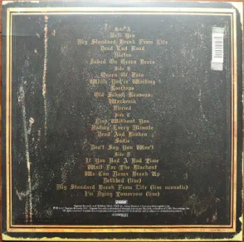<u>PRESSING INFO</u><br><table class=inf_press><tbody><tr class=inf_info><td class=inf_title>Album:</td><td class=inf_info> Remains on Clear Red Marble | Olive Marble (Aural Exploits Exclusive)  </td></tr>
    <td class=inf_title>Pressing:</td><td> Second Pressing /<350  </td></tr>
    <td class=inf_title>Release Date:</td><td> Aug. - Sept. 2008  </td></tr>
    <td class=inf_title>Album Pressed:</td><td> 2008  </td></tr>
    <td class=inf_title>Label:</td><td> Vagrant Records/Cobraside CSDLP1111  </td></tr>
    <td class=inf_title>Insert:</td><td> Double Sided Matte  </td></tr>
    <td class=inf_title>Barcode:</td><td> 8 29707-95111 4  </td></tr>
    <td class=inf_title>Side A Matrix:</td><td> CSDLP-1111-A  </td></tr>
    <td class=inf_title>Side B Matrix:</td><td> CSDLP-1111-B  </td></tr>
    <td class=inf_title>Side C Matrix:</td><td> CSDLP-1111-C  </td></tr>
    <td class=inf_title>Side D Matrix:</td><td> CSDLP-1111-D  </td></tr>
    <td class=inf_title>&nbsp;</td><td> <a href= target=_blank rel=noopener noreferrer>View This Release on Discogs</a>  </tr></tbody></table>
    <br><br><u>TRACKLIST</u><br><table class='inf_tracks'><tbody><tr>
            <td class='inf_num'>A1</td>
            <td class='inf_trk'>Hell Yes</td>
            <td class='inf_len'>3:49</td>
            <td><a href='#' class='lyric-link' data-album-code='remains' data-song-title='Hell Yes'>Lyrics</a></td></tr><tr>
            <td class='inf_num'>A2</td>
            <td class='inf_trk'>My Standard Break From Life</td>
            <td class='inf_len'>2:34</td>
            <td><a href='#' class='lyric-link' data-album-code='remains' data-song-title='My Standard Break From Life'>Lyrics</a></td></tr><tr>
            <td class='inf_num'>A3</td>
            <td class='inf_trk'>Dead End Road</td>
            <td class='inf_len'>3:08</td>
            <td><a href='#' class='lyric-link' data-album-code='remains' data-song-title='Dead End Road'>Lyrics</a></td></tr><tr>
            <td class='inf_num'>A4</td>
            <td class='inf_trk'>Metro</td>
            <td class='inf_len'>3:41</td>
            <td><a href='#' class='lyric-link' data-album-code='remains' data-song-title='Metro'>Lyrics</a></td></tr><tr>
            <td class='inf_num'>A5</td>
            <td class='inf_trk'>Jaked On Green Beers</td>
            <td class='inf_len'>3:27</td>
            <td><a href='#' class='lyric-link' data-album-code='remains' data-song-title='Jaked On Green Beers'>Lyrics</a></td></tr><tr>
            <td class='inf_num'>B1</td>
            <td class='inf_trk'>Queen Of Pain</td>
            <td class='inf_len'>3:56</td>
            <td><a href='#' class='lyric-link' data-album-code='remains' data-song-title='Queen Of Pain'>Lyrics</a></td></tr><tr>
            <td class='inf_num'>B2</td>
            <td class='inf_trk'>While You’re Waiting</td>
            <td class='inf_len'>4:06</td>
            <td><a href='#' class='lyric-link' data-album-code='remains' data-song-title='While You’re Waiting'>Lyrics</a></td></tr><tr>
            <td class='inf_num'>B3</td>
            <td class='inf_trk'>Rooftops</td>
            <td class='inf_len'>2:15</td>
            <td><a href='#' class='lyric-link' data-album-code='remains' data-song-title='Rooftops'>Lyrics</a></td></tr><tr>
            <td class='inf_num'>B4</td>
            <td class='inf_trk'>Old School Reasons</td>
            <td class='inf_len'>2:51</td>
            <td><a href='#' class='lyric-link' data-album-code='remains' data-song-title='Old School Reasons'>Lyrics</a></td></tr><tr>
            <td class='inf_num'>B5</td>
            <td class='inf_trk'>Warbrain</td>
            <td class='inf_len'>2:28</td>
            <td><a href='#' class='lyric-link' data-album-code='remains' data-song-title='Warbrain'>Lyrics</a></td></tr><tr>
            <td class='inf_num'>B6</td>
            <td class='inf_trk'>Buried</td>
            <td class='inf_len'>3:16</td>
            <td><a href='#' class='lyric-link' data-album-code='remains' data-song-title='Buried'>Lyrics</a></td></tr><tr>
            <td class='inf_num'>C1</td>
            <td class='inf_trk'>Fine Without You</td>
            <td class='inf_len'>3:15</td>
            <td><a href='#' class='lyric-link' data-album-code='remains' data-song-title='Fine Without You'>Lyrics</a></td></tr><tr>
            <td class='inf_num'>C2</td>
            <td class='inf_trk'>Hating Every Minute</td>
            <td class='inf_len'>3:03</td>
            <td><a href='#' class='lyric-link' data-album-code='remains' data-song-title='Hating Every Minute'>Lyrics</a></td></tr><tr>
            <td class='inf_num'>C3</td>
            <td class='inf_trk'>Dead And Broken</td>
            <td class='inf_len'>2:09</td>
            <td><a href='#' class='lyric-link' data-album-code='remains' data-song-title='Dead And Broken'>Lyrics</a></td></tr><tr>
            <td class='inf_num'>C4</td>
            <td class='inf_trk'>Sadie</td>
            <td class='inf_len'>4:38</td>
            <td><a href='#' class='lyric-link' data-album-code='remains' data-song-title='Sadie'>Lyrics</a></td></tr><tr>
            <td class='inf_num'>C5</td>
            <td class='inf_trk'>Don’t Say You Won’t</td>
            <td class='inf_len'>2:20</td>
            <td><a href='#' class='lyric-link' data-album-code='remains' data-song-title='Don’t Say You Won’t'>Lyrics</a></td></tr><tr>
            <td class='inf_num'>D1</td>
            <td class='inf_trk'>If You Had A Bad Time</td>
            <td class='inf_len'>3:38</td>
            <td><a href='#' class='lyric-link' data-album-code='remains' data-song-title='If You Had A Bad Time'>Lyrics</a></td></tr><tr>
            <td class='inf_num'>D2</td>
            <td class='inf_trk'>Wait For The Blackout</td>
            <td class='inf_len'>3:28</td>
            <td><a href='#' class='lyric-link' data-album-code='remains' data-song-title='Wait For The Blackout'>Lyrics</a></td></tr><tr>
            <td class='inf_num'>D3</td>
            <td class='inf_trk'>We Can Never Break Up</td>
            <td class='inf_len'>3:10</td>
            <td><a href='#' class='lyric-link' data-album-code='remains' data-song-title='We Can Never Break Up'>Lyrics</a></td></tr><tr>
            <td class='inf_num'>D4</td>
            <td class='inf_trk'>Dethbed (Live)</td>
            <td class='inf_len'>3:12</td>
            <td><a href='#' class='lyric-link' data-album-code='remains' data-song-title='Dethbed (Live)'>Lyrics</a></td></tr><tr>
            <td class='inf_num'>D5</td>
            <td class='inf_trk'>My Standard Break From Life (Live Acoustic)</td>
            <td class='inf_len'>3:42</td>
            <td><a href='#' class='lyric-link' data-album-code='remains' data-song-title='My Standard Break From Life (Live Acoustic)'>Lyrics</a></td></tr><tr>
            <td class='inf_num'>D6</td>
            <td class='inf_trk'>I’m Dying Tomorrow (Live)</td>
            <td class='inf_len'>2:31</td>
            <td><a href='#' class='lyric-link' data-album-code='remains' data-song-title='I’m Dying Tomorrow (Live)'>Lyrics</a></td></tr></tbody></table><br><br>
    <u>NOTES</u><br> Gatefold sleeve
 - Back