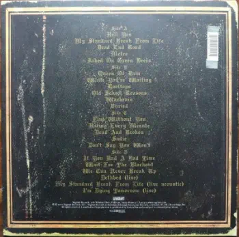 <u>PRESSING INFO</u><br><table class=inf_press><tbody><tr class=inf_info><td class=inf_title>Album:</td><td class=inf_info> Remains on Turquoise Marble | Turquoise Marble  </td></tr>
    <td class=inf_title>Pressing:</td><td> First Pressing /300  </td></tr>
    <td class=inf_title>Release Date:</td><td> Jan. 31st 2007  </td></tr>
    <td class=inf_title>Album Pressed:</td><td> 2007  </td></tr>
    <td class=inf_title>Label:</td><td> Vagrant Records/Cobraside CSDLP1111  </td></tr>
    <td class=inf_title>Insert:</td><td> Double Sided Matte  </td></tr>
    <td class=inf_title>Barcode:</td><td> 8 29707-95111 4  </td></tr>
    <td class=inf_title>Side A Matrix:</td><td> CSDLP-1111-A  </td></tr>
    <td class=inf_title>Side B Matrix:</td><td> CSDLP-1111-B  </td></tr>
    <td class=inf_title>Side C Matrix:</td><td> CSDLP-1111-C  </td></tr>
    <td class=inf_title>Side D Matrix:</td><td> CSDLP-1111-D  </td></tr>
    <td class=inf_title>&nbsp;</td><td> <a href=https://www.discogs.com/release/1584633 target=_blank rel=noopener noreferrer>View This Release on Discogs</a>  </tr></tbody></table>
<br><u>PRICING</u><span class='less' style='padding-left: 8px; color: var(--font-colour_grey);'>(prices shown in USD)</span><br><table class='inf_press'><tbody><tr class='inf_info'>
            <td class='inf_title'>Last Sold:</td>
            <td>$80.00 (Jul 10, 2026)</td>
            </tr><tr class='inf_info'>
            <td class='inf_title'>History:</td>
            <td>
                <span class='price-low' title='Sold on May 29, 2013'>Low: <span class='price-value'>$25.00</span></span>
                <span class='price-separator'>|</span>
                <span class='price-avg'>Avg: <span class='price-value'>$78.38</span></span>
                <span class='price-separator'>|</span>
                <span class='price-high' title='Sold on Apr 23, 2022'>High: <span class='price-value'>$249.99</span></span>
            </td>
            </tr></tbody></table><br>    <br><br><u>TRACKLIST</u><br><table class='inf_tracks'><tbody><tr>
            <td class='inf_num'>A1</td>
            <td class='inf_trk'>Hell Yes</td>
            <td class='inf_len'>3:49</td>
            <td><a href='#' class='lyric-link' data-album-code='remains' data-song-title='Hell Yes'>Lyrics</a></td></tr><tr>
            <td class='inf_num'>A2</td>
            <td class='inf_trk'>My Standard Break From Life</td>
            <td class='inf_len'>2:34</td>
            <td><a href='#' class='lyric-link' data-album-code='remains' data-song-title='My Standard Break From Life'>Lyrics</a></td></tr><tr>
            <td class='inf_num'>A3</td>
            <td class='inf_trk'>Dead End Road</td>
            <td class='inf_len'>3:08</td>
            <td><a href='#' class='lyric-link' data-album-code='remains' data-song-title='Dead End Road'>Lyrics</a></td></tr><tr>
            <td class='inf_num'>A4</td>
            <td class='inf_trk'>Metro</td>
            <td class='inf_len'>3:41</td>
            <td><a href='#' class='lyric-link' data-album-code='remains' data-song-title='Metro'>Lyrics</a></td></tr><tr>
            <td class='inf_num'>A5</td>
            <td class='inf_trk'>Jaked On Green Beers</td>
            <td class='inf_len'>3:27</td>
            <td><a href='#' class='lyric-link' data-album-code='remains' data-song-title='Jaked On Green Beers'>Lyrics</a></td></tr><tr>
            <td class='inf_num'>B1</td>
            <td class='inf_trk'>Queen Of Pain</td>
            <td class='inf_len'>3:56</td>
            <td><a href='#' class='lyric-link' data-album-code='remains' data-song-title='Queen Of Pain'>Lyrics</a></td></tr><tr>
            <td class='inf_num'>B2</td>
            <td class='inf_trk'>While You’re Waiting</td>
            <td class='inf_len'>4:06</td>
            <td><a href='#' class='lyric-link' data-album-code='remains' data-song-title='While You’re Waiting'>Lyrics</a></td></tr><tr>
            <td class='inf_num'>B3</td>
            <td class='inf_trk'>Rooftops</td>
            <td class='inf_len'>2:15</td>
            <td><a href='#' class='lyric-link' data-album-code='remains' data-song-title='Rooftops'>Lyrics</a></td></tr><tr>
            <td class='inf_num'>B4</td>
            <td class='inf_trk'>Old School Reasons</td>
            <td class='inf_len'>2:51</td>
            <td><a href='#' class='lyric-link' data-album-code='remains' data-song-title='Old School Reasons'>Lyrics</a></td></tr><tr>
            <td class='inf_num'>B5</td>
            <td class='inf_trk'>Warbrain</td>
            <td class='inf_len'>2:28</td>
            <td><a href='#' class='lyric-link' data-album-code='remains' data-song-title='Warbrain'>Lyrics</a></td></tr><tr>
            <td class='inf_num'>B6</td>
            <td class='inf_trk'>Buried</td>
            <td class='inf_len'>3:16</td>
            <td><a href='#' class='lyric-link' data-album-code='remains' data-song-title='Buried'>Lyrics</a></td></tr><tr>
            <td class='inf_num'>C1</td>
            <td class='inf_trk'>Fine Without You</td>
            <td class='inf_len'>3:15</td>
            <td><a href='#' class='lyric-link' data-album-code='remains' data-song-title='Fine Without You'>Lyrics</a></td></tr><tr>
            <td class='inf_num'>C2</td>
            <td class='inf_trk'>Hating Every Minute</td>
            <td class='inf_len'>3:03</td>
            <td><a href='#' class='lyric-link' data-album-code='remains' data-song-title='Hating Every Minute'>Lyrics</a></td></tr><tr>
            <td class='inf_num'>C3</td>
            <td class='inf_trk'>Dead And Broken</td>
            <td class='inf_len'>2:09</td>
            <td><a href='#' class='lyric-link' data-album-code='remains' data-song-title='Dead And Broken'>Lyrics</a></td></tr><tr>
            <td class='inf_num'>C4</td>
            <td class='inf_trk'>Sadie</td>
            <td class='inf_len'>4:38</td>
            <td><a href='#' class='lyric-link' data-album-code='remains' data-song-title='Sadie'>Lyrics</a></td></tr><tr>
            <td class='inf_num'>C5</td>
            <td class='inf_trk'>Don’t Say You Won’t</td>
            <td class='inf_len'>2:20</td>
            <td><a href='#' class='lyric-link' data-album-code='remains' data-song-title='Don’t Say You Won’t'>Lyrics</a></td></tr><tr>
            <td class='inf_num'>D1</td>
            <td class='inf_trk'>If You Had A Bad Time</td>
            <td class='inf_len'>3:38</td>
            <td><a href='#' class='lyric-link' data-album-code='remains' data-song-title='If You Had A Bad Time'>Lyrics</a></td></tr><tr>
            <td class='inf_num'>D2</td>
            <td class='inf_trk'>Wait For The Blackout</td>
            <td class='inf_len'>3:28</td>
            <td><a href='#' class='lyric-link' data-album-code='remains' data-song-title='Wait For The Blackout'>Lyrics</a></td></tr><tr>
            <td class='inf_num'>D3</td>
            <td class='inf_trk'>We Can Never Break Up</td>
            <td class='inf_len'>3:10</td>
            <td><a href='#' class='lyric-link' data-album-code='remains' data-song-title='We Can Never Break Up'>Lyrics</a></td></tr><tr>
            <td class='inf_num'>D4</td>
            <td class='inf_trk'>Dethbed (Live)</td>
            <td class='inf_len'>3:12</td>
            <td><a href='#' class='lyric-link' data-album-code='remains' data-song-title='Dethbed (Live)'>Lyrics</a></td></tr><tr>
            <td class='inf_num'>D5</td>
            <td class='inf_trk'>My Standard Break From Life (Live Acoustic)</td>
            <td class='inf_len'>3:42</td>
            <td><a href='#' class='lyric-link' data-album-code='remains' data-song-title='My Standard Break From Life (Live Acoustic)'>Lyrics</a></td></tr><tr>
            <td class='inf_num'>D6</td>
            <td class='inf_trk'>I’m Dying Tomorrow (Live)</td>
            <td class='inf_len'>2:31</td>
            <td><a href='#' class='lyric-link' data-album-code='remains' data-song-title='I’m Dying Tomorrow (Live)'>Lyrics</a></td></tr></tbody></table><br><br>
    <u>NOTES</u><br> Gatefold sleeve
 - Back