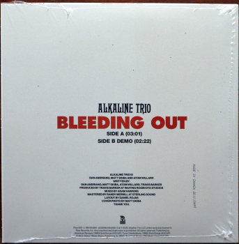 <u>PRESSING INFO</u><br><table class=inf_press><tbody><tr class=inf_info><td class=inf_title>Album:</td><td class=inf_info> Bleeding Out on Bone  </td></tr>
    <td class=inf_title>Pressing:</td><td> First Pressing /2000  </td></tr>
    <td class=inf_title>Release Date:</td><td> Dec. 12th 2025  </td></tr>
    <td class=inf_title>Album Pressed:</td><td> 2025  </td></tr>
    <td class=inf_title>Label:</td><td> Rise Records - 565-1 / 964194961  </td></tr>
    <td class=inf_title>Insert:</td><td> none  </td></tr>
    <td class=inf_title>Barcode:</td><td> 4 09996 419496 8  </td></tr>
    <td class=inf_title>Side A Matrix:</td><td> 10-114890 / 4099964194968 - A 308264H1/A 02367738  </td></tr>
    <td class=inf_title>Side B Matrix:</td><td> 10-114890 / 4099964194968 - B 308264H2/A 02378927  </td></tr>
    <td class=inf_title>&nbsp;</td><td> <a href=https://www.discogs.com/release/35796751 target=_blank rel=noopener noreferrer>View This Release on Discogs</a>  </tr></tbody></table>
<br><u>PRICING</u><span class='less' style='padding-left: 8px; color: var(--font-colour_grey);'>(prices shown in USD)</span><br><table class='inf_press'><tbody><tr class='inf_info'>
            <td class='inf_title'>Last Sold:</td>
            <td><span title='Sold for €44.00'>$50.11</span> (Feb 28, 2026)</td>
            </tr><tr class='inf_info'>
            <td class='inf_title'>History:</td>
            <td>
                <span class='price-low' title='€33.00 · Sold on Dec 21, 2025'>Low: <span class='price-value'>$37.58</span></span>
                <span class='price-separator'>|</span>
                <span class='price-avg'>Avg: <span class='price-value'>$43.85</span></span>
                <span class='price-separator'>|</span>
                <span class='price-high' title='€44.00 · Sold on Feb 28, 2026'>High: <span class='price-value'>$50.11</span></span>
            </td>
            </tr></tbody></table><br>    <br><br><u>TRACKLIST</u><br><table class='inf_tracks'><tbody><tr>
            <td class='inf_num'>A1</td>
            <td class='inf_trk'>Bleeding Out</td>
            <td class='inf_len'>3:01</td>
            <td><a href='#' class='lyric-link' data-album-code='singles' data-song-title='Bleeding Out'>Lyrics</a></td></tr><tr>
            <td class='inf_num'>B1</td>
            <td class='inf_trk'>Bleeding Out (Matt’s Demo)</td>
            <td class='inf_len'>2:22</td>
            <td><a href='#' class='lyric-link' data-album-code='singles' data-song-title='Bleeding Out (Matt’s Demo)'>Lyrics</a></td></tr></tbody></table><br><br>
    <u>NOTES</u><br> Part 2 of a 3 piece series, on Bone vinyl 7''. Side A features the song 'Bleeding Out' and Side B features Matt's original demo version of 'Bleeding Out'. This vinyl went up for pre-order the day Bleeding Out was released; September 19th 2025. Copies began appearing online on November 28th 2025.
 - Back