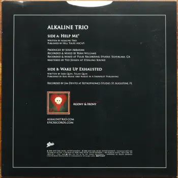 <u>PRESSING INFO</u><br><table class=inf_press><tbody><tr class=inf_info><td class=inf_title>Album:</td><td class=inf_info> Help Me on Black  </td></tr>
    <td class=inf_title>Pressing:</td><td> First Pressing /5000  </td></tr>
    <td class=inf_title>Release Date:</td><td> 2008  </td></tr>
    <td class=inf_title>Album Pressed:</td><td> 2008  </td></tr>
    <td class=inf_title>Label:</td><td> Epic Records 88697314437  </td></tr>
    <td class=inf_title>Insert:</td><td> none  </td></tr>
    <td class=inf_title>Barcode:</td><td> 8 86973-14437 4  </td></tr>
    <td class=inf_title>Side A Matrix:</td><td> 88697-31443-7-A-RE-1  </td></tr>
    <td class=inf_title>Side B Matrix:</td><td> 88697-31443-7-B RE-1  </td></tr>
    <td class=inf_title>&nbsp;</td><td> <a href=https://www.discogs.com/release/1384769 target=_blank rel=noopener noreferrer>View This Release on Discogs</a>  </tr></tbody></table>
<br><u>PRICING</u><span class='less' style='padding-left: 8px; color: var(--font-colour_grey);'>(prices shown in USD)</span><br><table class='inf_press'><tbody><tr class='inf_info'>
            <td class='inf_title'>Last Sold:</td>
            <td>$25.00 (Jun 29, 2026)</td>
            </tr><tr class='inf_info'>
            <td class='inf_title'>History:</td>
            <td>
                <span class='price-low' title='Sold on Oct 26, 2023'>Low: <span class='price-value'>$4.00</span></span>
                <span class='price-separator'>|</span>
                <span class='price-avg'>Avg: <span class='price-value'>$11.20</span></span>
                <span class='price-separator'>|</span>
                <span class='price-high' title='Sold on Jun 29, 2026'>High: <span class='price-value'>$25.00</span></span>
            </td>
            </tr></tbody></table><br>    <br><br><u>TRACKLIST</u><br><table class='inf_tracks'><tbody><tr>
            <td class='inf_num'>A1</td>
            <td class='inf_trk'>Help Me</td>
            <td class='inf_len'>3:47</td>
            <td><a href='#' class='lyric-link' data-album-code='singles' data-song-title='Help Me'>Lyrics</a></td></tr><tr>
            <td class='inf_num'>B1</td>
            <td class='inf_trk'>Wake Up Exhausted</td>
            <td class='inf_len'>3:16</td>
            <td><a href='#' class='lyric-link' data-album-code='singles' data-song-title='Wake Up Exhausted'>Lyrics</a></td></tr></tbody></table><br><br>
    <u>NOTES</u><br> Hype sticker on shrink promoting Agony & Irony. B side track is Wake Up Exhausted (Tegan and Sara cover). Barcode on outer poly sleeve.
 - Back