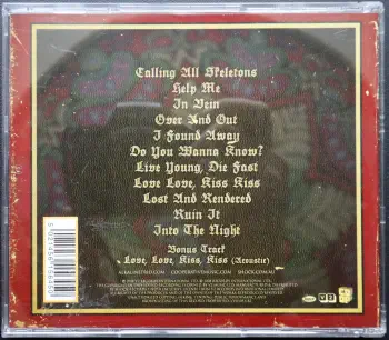 <u>PRESSING INFO</u><br><table class=inf_press><tbody><tr class=inf_info><td class=inf_title>Album:</td><td class=inf_info> Agony & Irony (Australian Edition) </td></tr>
    <td class=inf_title>Pressing:</td><td> CD </td></tr>
    <td class=inf_title>Release Date:</td><td> Jul. 1st 2008  </td></tr>
    <td class=inf_title>Label:</td><td> V2 Records  </td></tr>
    <td class=inf_title>Catalog Number:</td><td> VVR1051182 </td></tr>
    <td class=inf_title>Barcode:</td><td> 5 021456 156450  </td></tr>
    <td class=inf_title>&nbsp;</td><td> <a href=https://www.discogs.com/release/1396146 target=_blank rel=noopener noreferrer>View This Release on Discogs</a> </tr></tbody></table>
    <br><br><u>TRACKLIST</u><br><table class='inf_tracks'><tbody><tr>
            <td class='inf_num'>1</td>
            <td class='inf_trk'>Calling All Skeletons</td>
            <td class='inf_len'>3:19</td>
            <td><a href='#' class='lyric-link' data-album-code='ai' data-song-title='Calling All Skeletons'>Lyrics</a></td></tr><tr>
            <td class='inf_num'>2</td>
            <td class='inf_trk'>Help Me</td>
            <td class='inf_len'>3:45</td>
            <td><a href='#' class='lyric-link' data-album-code='ai' data-song-title='Help Me'>Lyrics</a></td></tr><tr>
            <td class='inf_num'>3</td>
            <td class='inf_trk'>In Vein</td>
            <td class='inf_len'>3:56</td>
            <td><a href='#' class='lyric-link' data-album-code='ai' data-song-title='In Vein'>Lyrics</a></td></tr><tr>
            <td class='inf_num'>4</td>
            <td class='inf_trk'>Over And Out</td>
            <td class='inf_len'>3:14</td>
            <td><a href='#' class='lyric-link' data-album-code='ai' data-song-title='Over And Out'>Lyrics</a></td></tr><tr>
            <td class='inf_num'>5</td>
            <td class='inf_trk'>I Found Away</td>
            <td class='inf_len'>4:01</td>
            <td><a href='#' class='lyric-link' data-album-code='ai' data-song-title='I Found Away'>Lyrics</a></td></tr><tr>
            <td class='inf_num'>6</td>
            <td class='inf_trk'>Do You Wanna Know?</td>
            <td class='inf_len'>3:36</td>
            <td><a href='#' class='lyric-link' data-album-code='ai' data-song-title='Do You Wanna Know?'>Lyrics</a></td></tr><tr>
            <td class='inf_num'>7</td>
            <td class='inf_trk'>Live Young, Die Fast</td>
            <td class='inf_len'>4:14</td>
            <td><a href='#' class='lyric-link' data-album-code='ai' data-song-title='Live Young, Die Fast'>Lyrics</a></td></tr><tr>
            <td class='inf_num'>8</td>
            <td class='inf_trk'>Love Love, Kiss Kiss</td>
            <td class='inf_len'>3:25</td>
            <td><a href='#' class='lyric-link' data-album-code='ai' data-song-title='Love Love, Kiss Kiss'>Lyrics</a></td></tr><tr>
            <td class='inf_num'>9</td>
            <td class='inf_trk'>Lost And Rendered</td>
            <td class='inf_len'>3:23</td>
            <td><a href='#' class='lyric-link' data-album-code='ai' data-song-title='Lost And Rendered'>Lyrics</a></td></tr><tr>
            <td class='inf_num'>10</td>
            <td class='inf_trk'>Ruin It</td>
            <td class='inf_len'>3:36</td>
            <td><a href='#' class='lyric-link' data-album-code='ai' data-song-title='Ruin It'>Lyrics</a></td></tr><tr>
            <td class='inf_num'>11</td>
            <td class='inf_trk'>Into The Night</td>
            <td class='inf_len'>3:23</td>
            <td><a href='#' class='lyric-link' data-album-code='ai' data-song-title='Into The Night'>Lyrics</a></td></tr><tr>
            <td class='inf_num'>12</td>
            <td class='inf_trk'>Love Love, Kiss Kiss (Acoustic)</td>
            <td class='inf_len'>3:07</td>
            <td><a href='#' class='lyric-link' data-album-code='ai' data-song-title='Love Love, Kiss Kiss (Acoustic)'>Lyrics</a></td></tr></tbody></table><br><br>
    <u>NOTES</u><br> 
 - Back