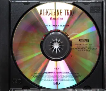 <u>PRESSING INFO</u><br><table class=inf_press><tbody><tr class=inf_info><td class=inf_title>Album:</td><td class=inf_info> Remains (USA Promo Edition) </td></tr>
    <td class=inf_title>Pressing:</td><td> CDr </td></tr>
    <td class=inf_title>Release Date:</td><td> 2007  </td></tr>
    <td class=inf_title>Label:</td><td> Vagrant Records  </td></tr>
    <td class=inf_title>Catalog Number:</td><td> 183 </td></tr>
    <td class=inf_title>Barcode:</td><td> none  </td></tr>
    <td class=inf_title>&nbsp;</td><td> <a href=https://www.discogs.com/release/13972569 target=_blank rel=noopener noreferrer>View This Release on Discogs</a> </tr></tbody></table>
    <br><br><u>TRACKLIST</u><br><table class='inf_tracks'><tbody><tr>
            <td class='inf_num'>1</td>
            <td class='inf_trk'>Hell Yes</td>
            <td class='inf_len'>3:49</td>
            <td><a href='#' class='lyric-link' data-album-code='remains' data-song-title='Hell Yes'>Lyrics</a></td></tr><tr>
            <td class='inf_num'>2</td>
            <td class='inf_trk'>My Standard Break From Life</td>
            <td class='inf_len'>2:34</td>
            <td><a href='#' class='lyric-link' data-album-code='remains' data-song-title='My Standard Break From Life'>Lyrics</a></td></tr><tr>
            <td class='inf_num'>3</td>
            <td class='inf_trk'>Dead End Road</td>
            <td class='inf_len'>3:08</td>
            <td><a href='#' class='lyric-link' data-album-code='remains' data-song-title='Dead End Road'>Lyrics</a></td></tr><tr>
            <td class='inf_num'>4</td>
            <td class='inf_trk'>Metro</td>
            <td class='inf_len'>3:41</td>
            <td><a href='#' class='lyric-link' data-album-code='remains' data-song-title='Metro'>Lyrics</a></td></tr><tr>
            <td class='inf_num'>5</td>
            <td class='inf_trk'>Jaked On Green Beers</td>
            <td class='inf_len'>3:27</td>
            <td><a href='#' class='lyric-link' data-album-code='remains' data-song-title='Jaked On Green Beers'>Lyrics</a></td></tr><tr>
            <td class='inf_num'>6</td>
            <td class='inf_trk'>Queen Of Pain</td>
            <td class='inf_len'>3:56</td>
            <td><a href='#' class='lyric-link' data-album-code='remains' data-song-title='Queen Of Pain'>Lyrics</a></td></tr><tr>
            <td class='inf_num'>7</td>
            <td class='inf_trk'>While You’re Waiting</td>
            <td class='inf_len'>4:06</td>
            <td><a href='#' class='lyric-link' data-album-code='remains' data-song-title='While You’re Waiting'>Lyrics</a></td></tr><tr>
            <td class='inf_num'>8</td>
            <td class='inf_trk'>Rooftops</td>
            <td class='inf_len'>2:15</td>
            <td><a href='#' class='lyric-link' data-album-code='remains' data-song-title='Rooftops'>Lyrics</a></td></tr><tr>
            <td class='inf_num'>9</td>
            <td class='inf_trk'>Old School Reasons</td>
            <td class='inf_len'>2:51</td>
            <td><a href='#' class='lyric-link' data-album-code='remains' data-song-title='Old School Reasons'>Lyrics</a></td></tr><tr>
            <td class='inf_num'>10</td>
            <td class='inf_trk'>Warbrain</td>
            <td class='inf_len'>2:28</td>
            <td><a href='#' class='lyric-link' data-album-code='remains' data-song-title='Warbrain'>Lyrics</a></td></tr><tr>
            <td class='inf_num'>11</td>
            <td class='inf_trk'>Buried</td>
            <td class='inf_len'>3:16</td>
            <td><a href='#' class='lyric-link' data-album-code='remains' data-song-title='Buried'>Lyrics</a></td></tr><tr>
            <td class='inf_num'>12</td>
            <td class='inf_trk'>Fine Without You</td>
            <td class='inf_len'>3:15</td>
            <td><a href='#' class='lyric-link' data-album-code='remains' data-song-title='Fine Without You'>Lyrics</a></td></tr><tr>
            <td class='inf_num'>13</td>
            <td class='inf_trk'>Hating Every Minute</td>
            <td class='inf_len'>3:03</td>
            <td><a href='#' class='lyric-link' data-album-code='remains' data-song-title='Hating Every Minute'>Lyrics</a></td></tr><tr>
            <td class='inf_num'>14</td>
            <td class='inf_trk'>Dead And Broken</td>
            <td class='inf_len'>2:09</td>
            <td><a href='#' class='lyric-link' data-album-code='remains' data-song-title='Dead And Broken'>Lyrics</a></td></tr><tr>
            <td class='inf_num'>15</td>
            <td class='inf_trk'>Sadie</td>
            <td class='inf_len'>4:38</td>
            <td><a href='#' class='lyric-link' data-album-code='remains' data-song-title='Sadie'>Lyrics</a></td></tr><tr>
            <td class='inf_num'>16</td>
            <td class='inf_trk'>Don’t Say You Won’t</td>
            <td class='inf_len'>2:20</td>
            <td><a href='#' class='lyric-link' data-album-code='remains' data-song-title='Don’t Say You Won’t'>Lyrics</a></td></tr><tr>
            <td class='inf_num'>17</td>
            <td class='inf_trk'>If You Had A Bad Time</td>
            <td class='inf_len'>3:38</td>
            <td><a href='#' class='lyric-link' data-album-code='remains' data-song-title='If You Had A Bad Time'>Lyrics</a></td></tr><tr>
            <td class='inf_num'>18</td>
            <td class='inf_trk'>Wait For The Blackout</td>
            <td class='inf_len'>3:28</td>
            <td><a href='#' class='lyric-link' data-album-code='remains' data-song-title='Wait For The Blackout'>Lyrics</a></td></tr><tr>
            <td class='inf_num'>19</td>
            <td class='inf_trk'>We Can Never Break Up</td>
            <td class='inf_len'>3:10</td>
            <td><a href='#' class='lyric-link' data-album-code='remains' data-song-title='We Can Never Break Up'>Lyrics</a></td></tr><tr>
            <td class='inf_num'>20</td>
            <td class='inf_trk'>Dethbed (Live)</td>
            <td class='inf_len'>3:12</td>
            <td><a href='#' class='lyric-link' data-album-code='remains' data-song-title='Dethbed (Live)'>Lyrics</a></td></tr><tr>
            <td class='inf_num'>21</td>
            <td class='inf_trk'>My Standard Break From Life (Live Acoustic)</td>
            <td class='inf_len'>3:42</td>
            <td><a href='#' class='lyric-link' data-album-code='remains' data-song-title='My Standard Break From Life (Live Acoustic)'>Lyrics</a></td></tr><tr>
            <td class='inf_num'>22</td>
            <td class='inf_trk'>I’m Dying Tomorrow (Live)</td>
            <td class='inf_len'>2:31</td>
            <td><a href='#' class='lyric-link' data-album-code='remains' data-song-title='I’m Dying Tomorrow (Live)'>Lyrics</a></td></tr></tbody></table><br><br>
    <u>NOTES</u><br> 
 - Cd